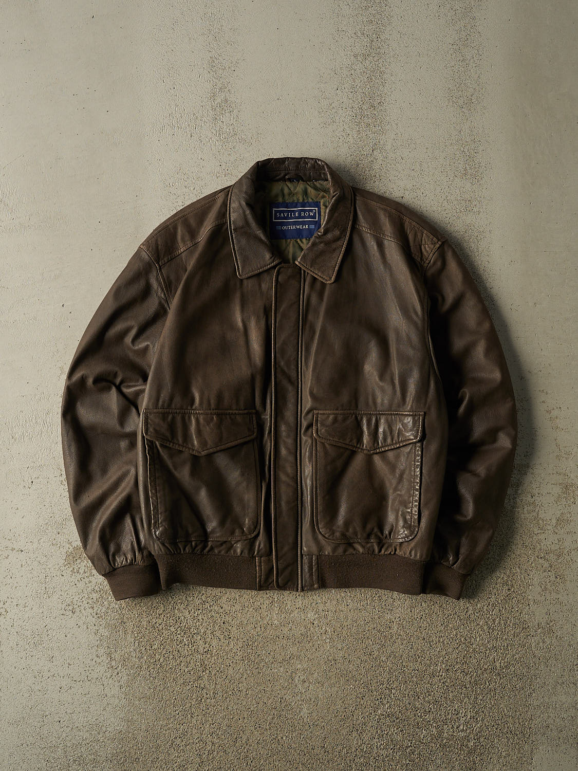 Vintage 90s Brown Savile Row Aviator Leather Jacket (L/XL)