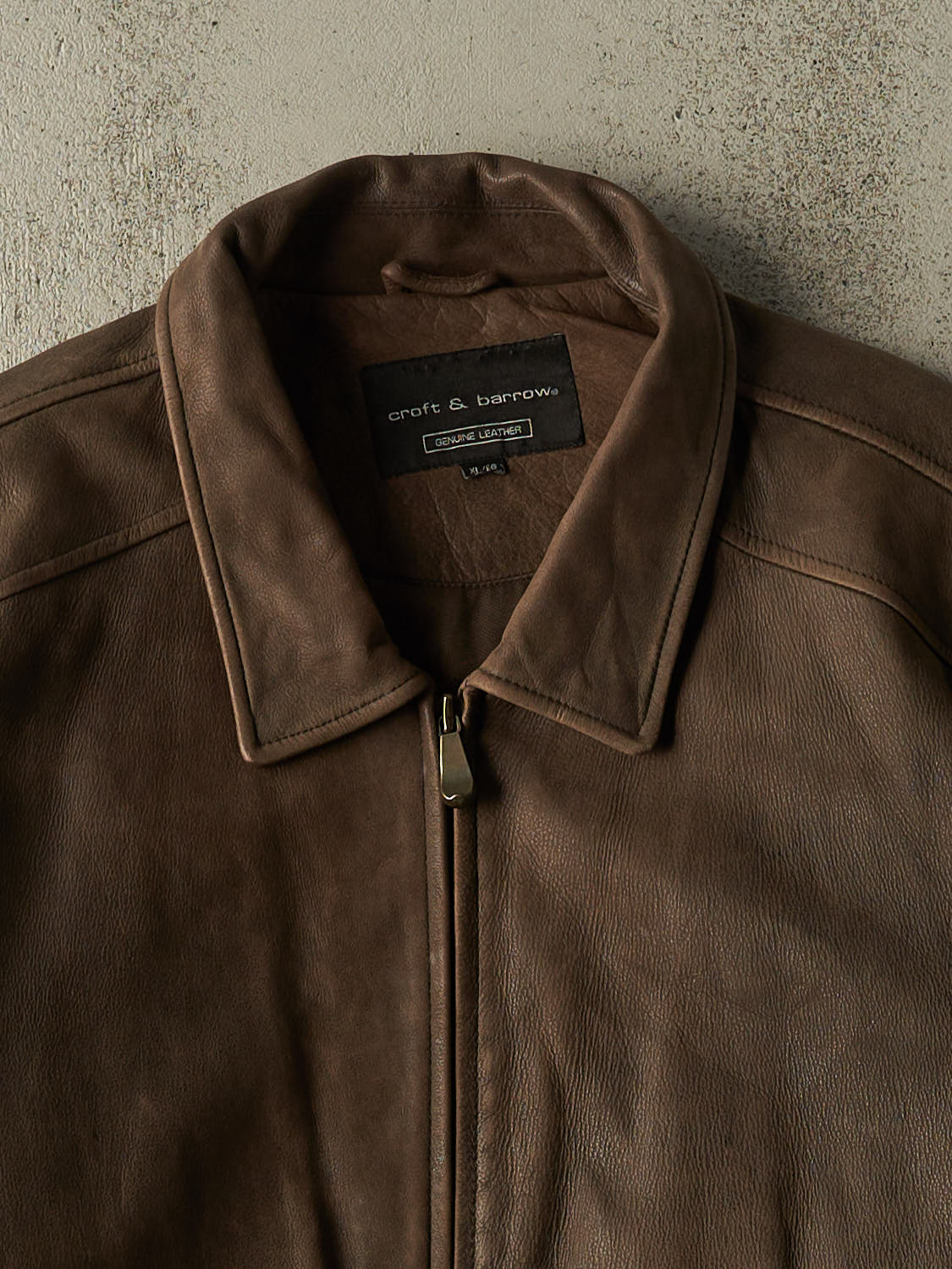 Vintage Y2K Brown Croft & Barrow Bomber Leather Jacket (XL)