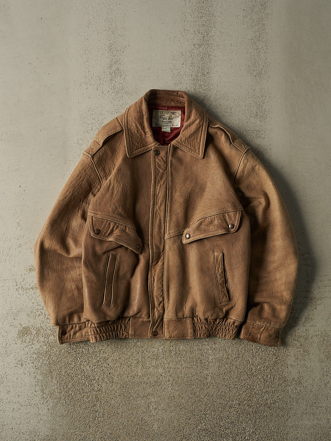 Vintage 80s Beige The Old Mill Leather Bomber Jacket (M/L)
