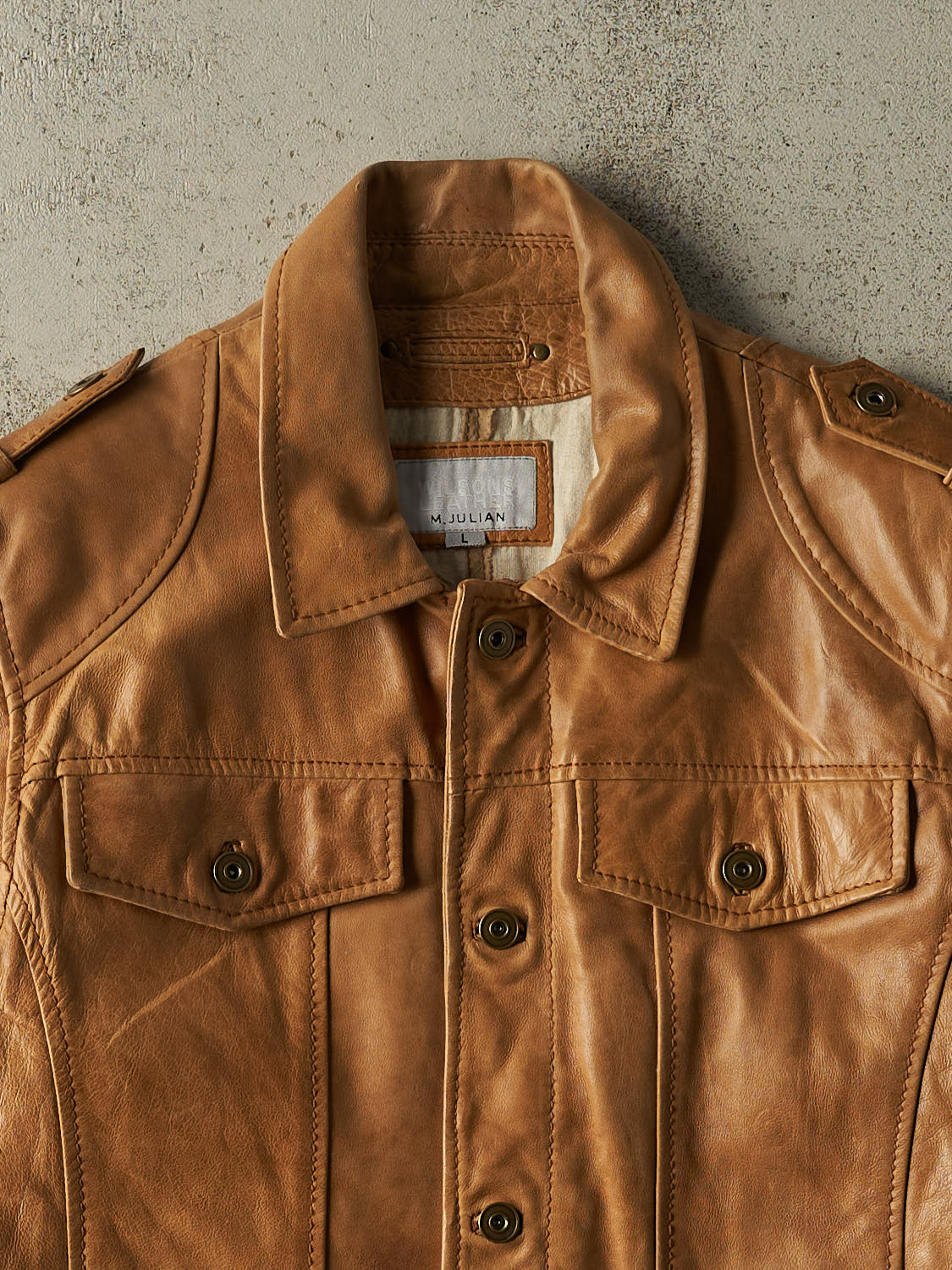 Vintage 90s Beige Wilsons Leather Jacket (M)