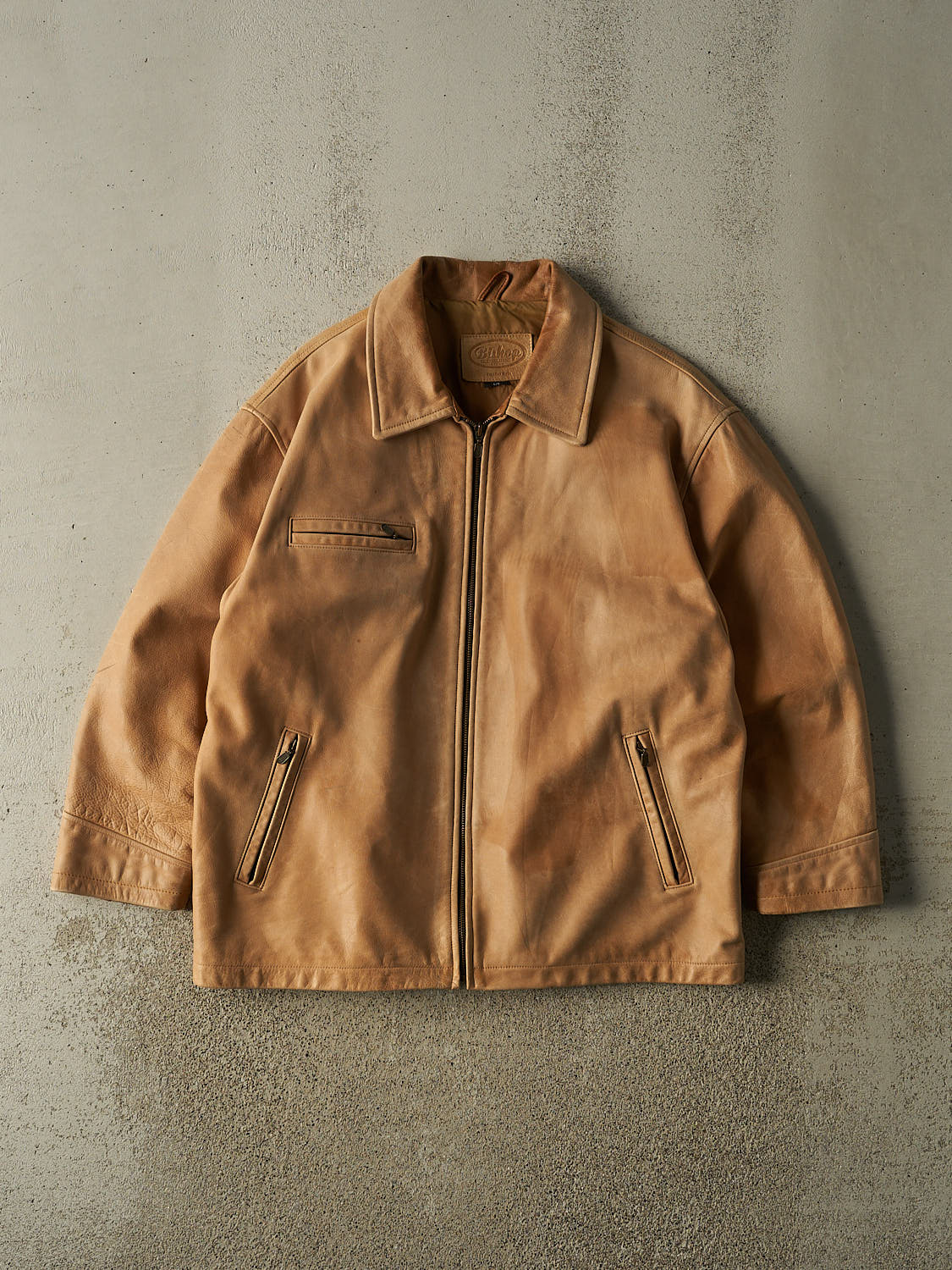 Vintage 90s Beige Bishop Leather Jacket (L/XL)