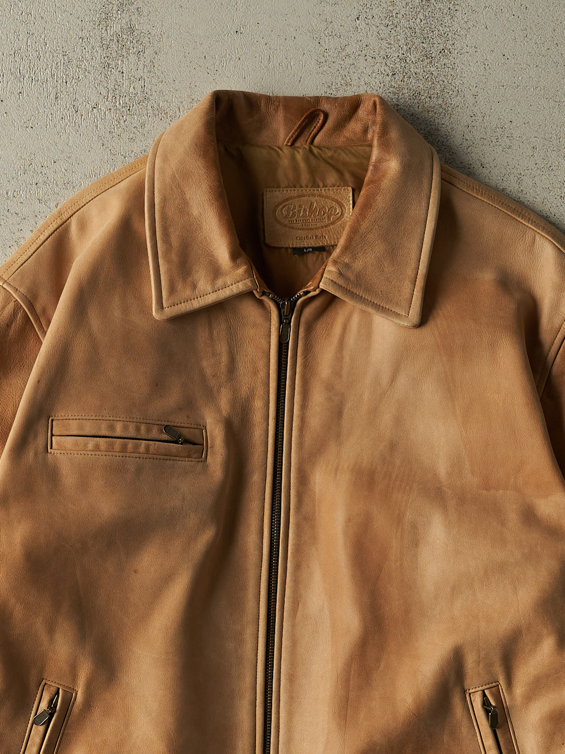 Vintage 90s Beige Bishop Leather Jacket (L/XL)