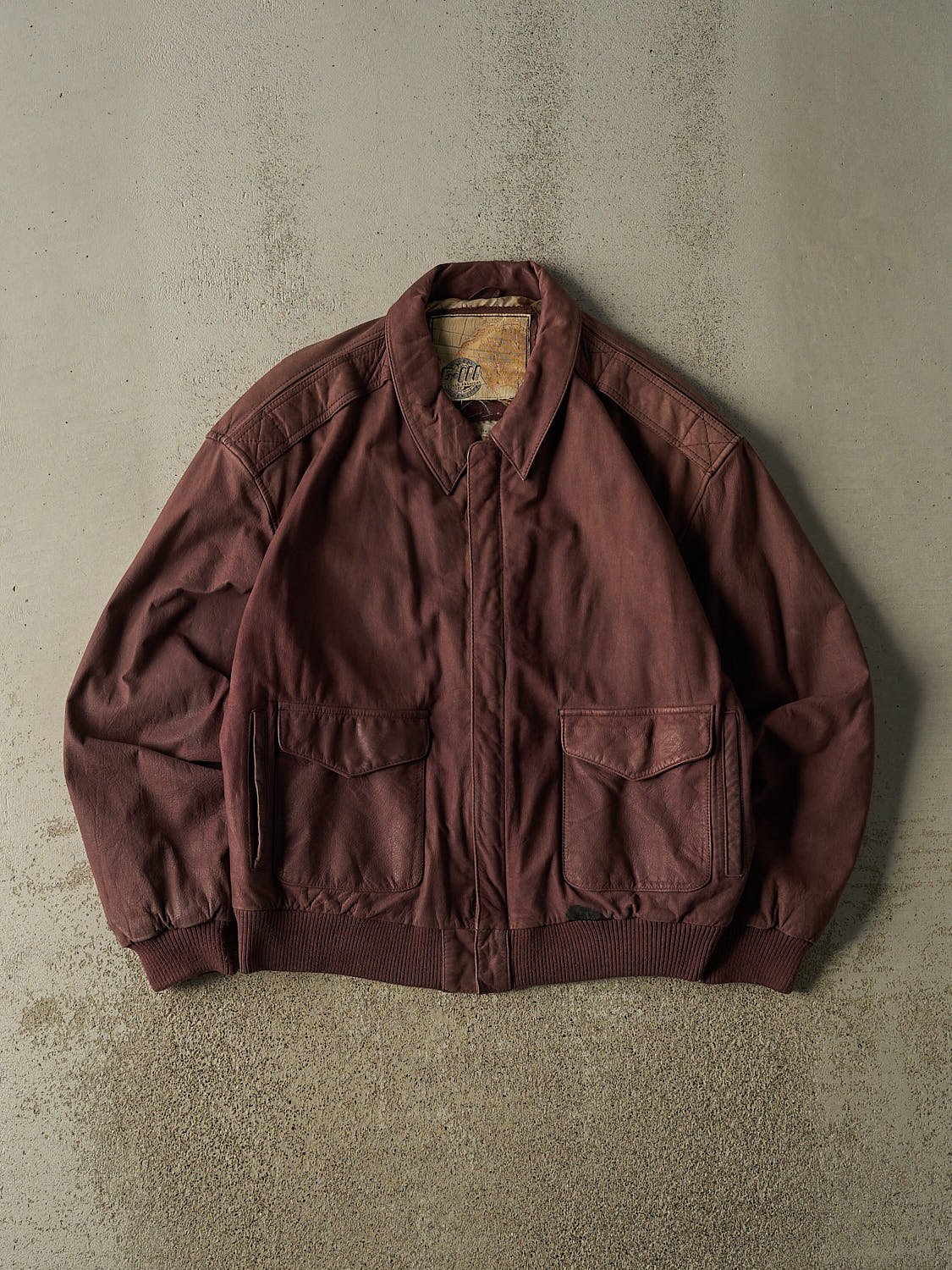 Vintage 80s Burgundy Global Identity G-III Aviator Bomber Leather Jacket (M/L)