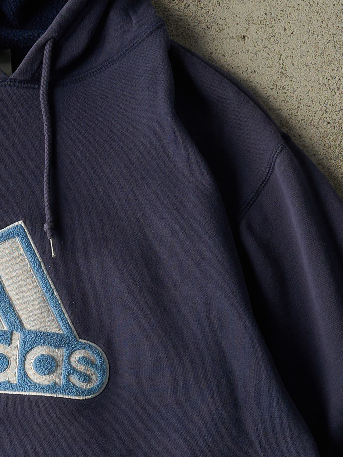Vintage Y2K Navy Blue Adidas Chenille Logo Hoodie (L/XL)