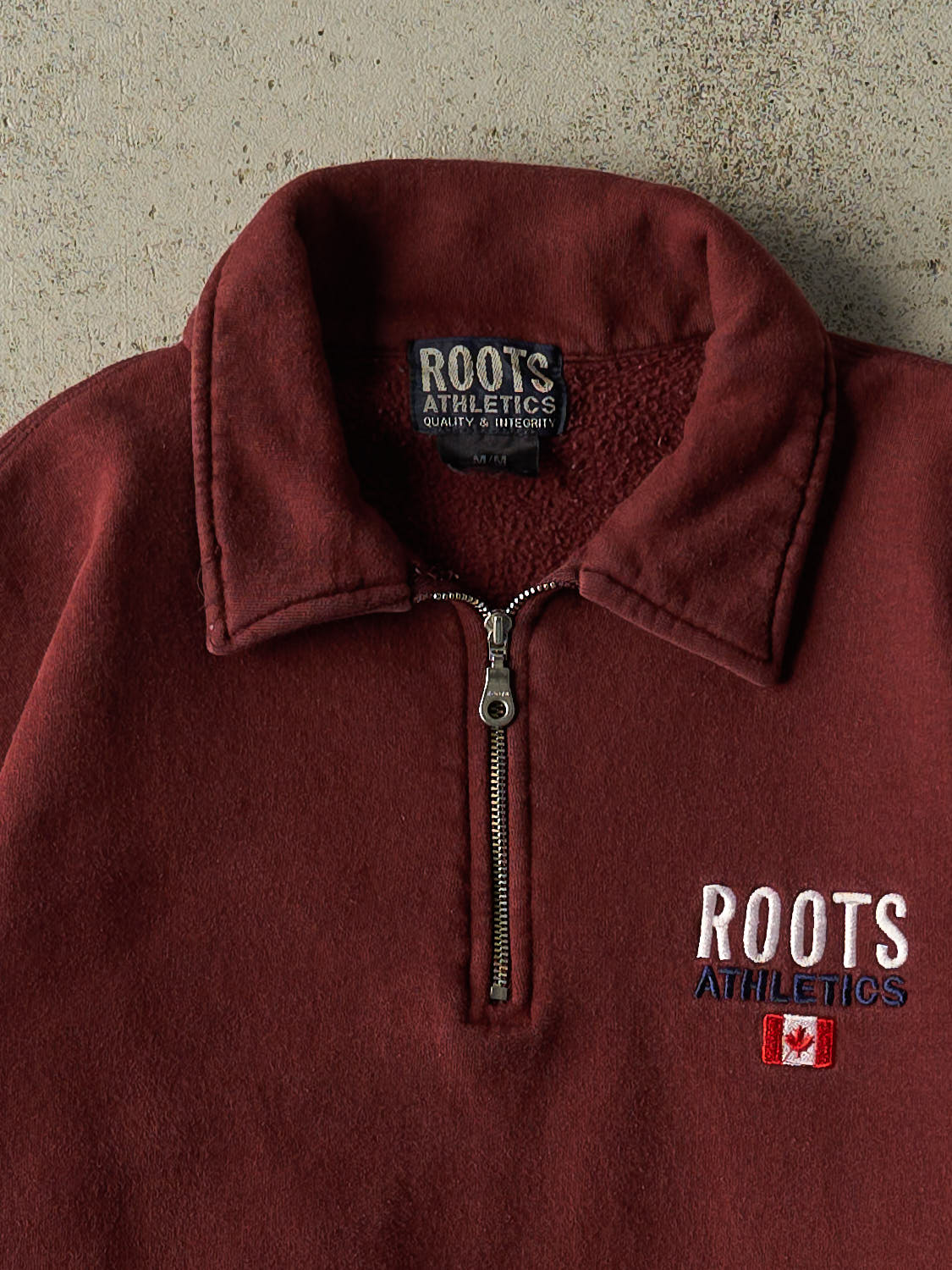Vintage Y2K Burgundy Roots Athletics Quarter Zip Sweater (M/L)