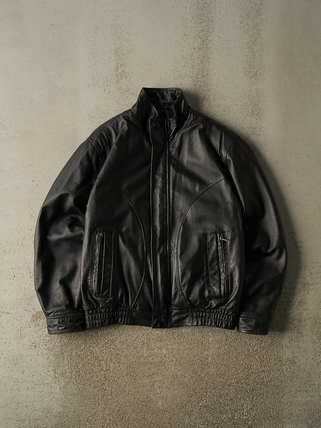 Vintage 90s Black Retreat Bomber Leather Jacket (M/L)