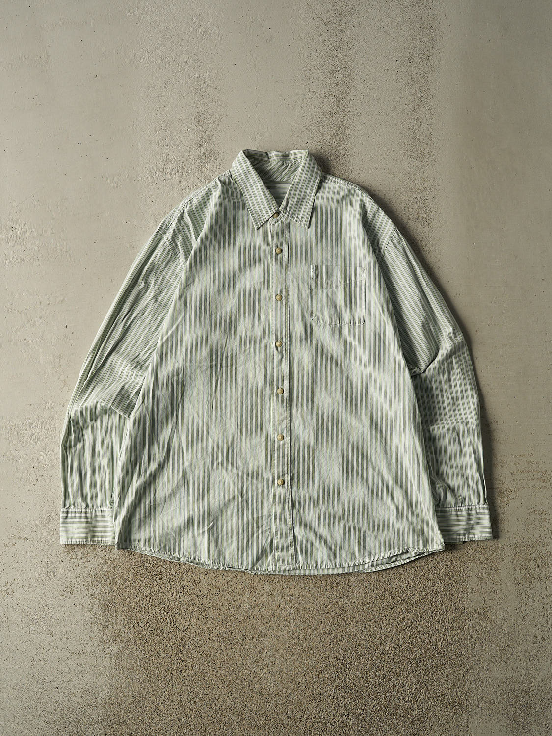 Vintage 90s Green Striped Long Sleeve Button Up (XL/XXL)
