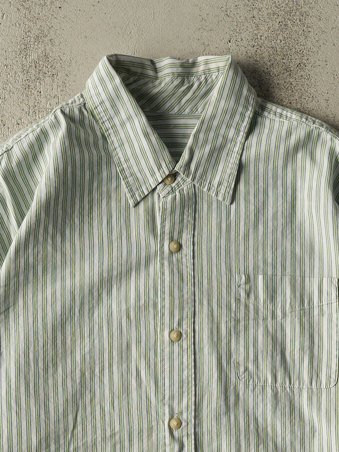 Vintage 90s Green Striped Long Sleeve Button Up (XL/XXL)
