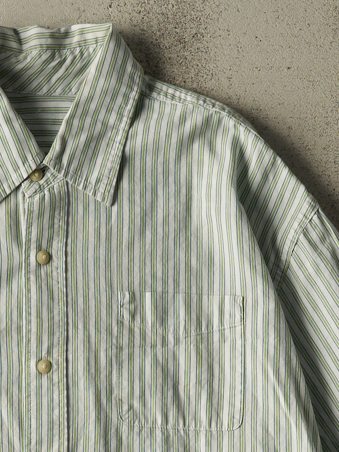 Vintage 90s Green Striped Long Sleeve Button Up (XL/XXL)