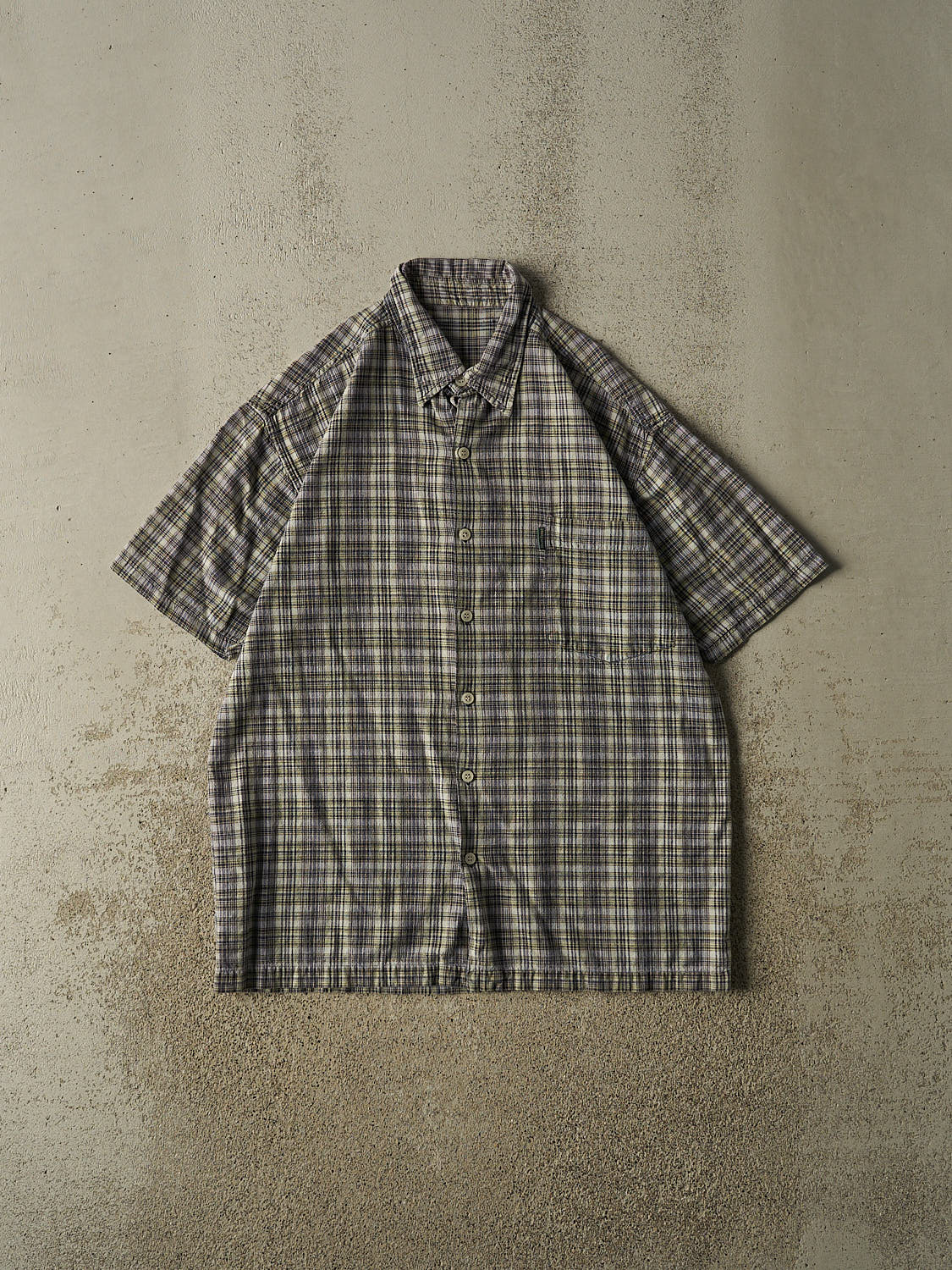 Vintage 90s Green Plaid Button Up Tee (L/XL)