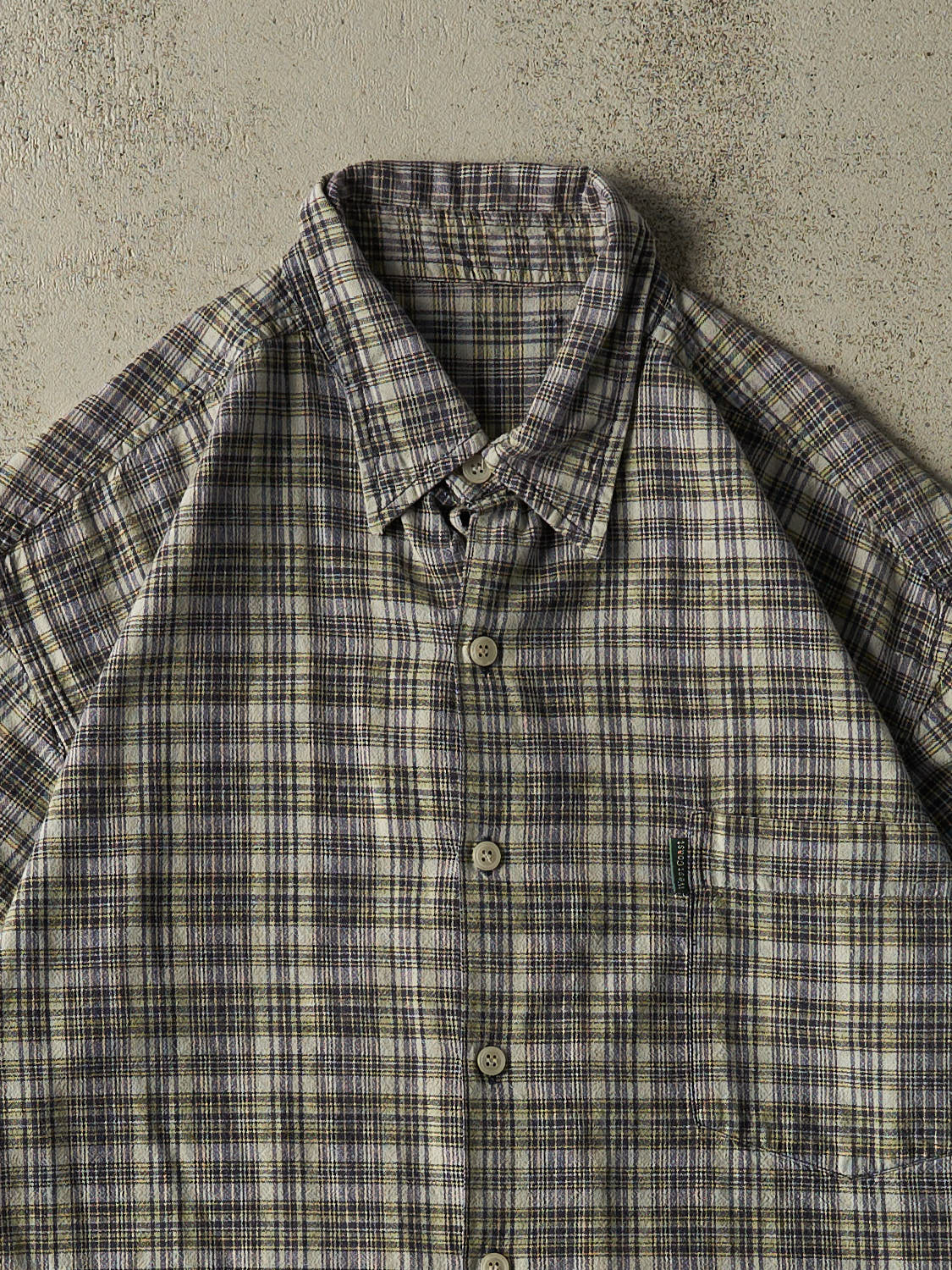 Vintage 90s Green Plaid Button Up Tee (L/XL)