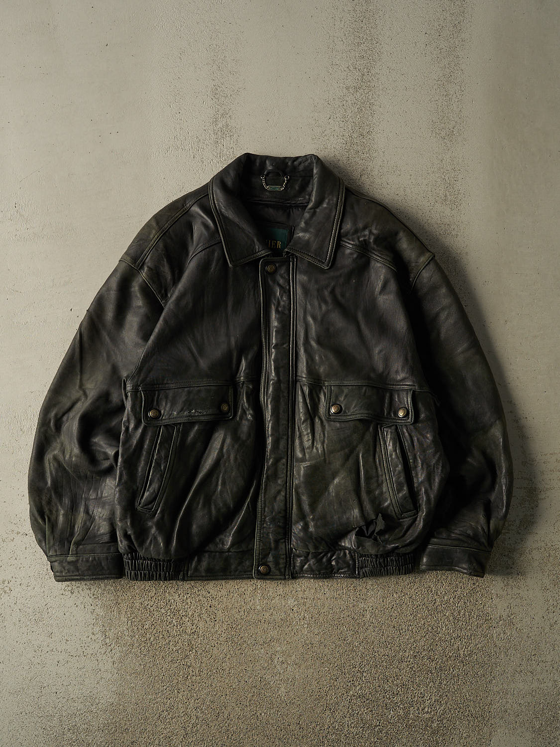 Vintage 90s Black Danier Bomber Leather Jacket (XL/XXL)