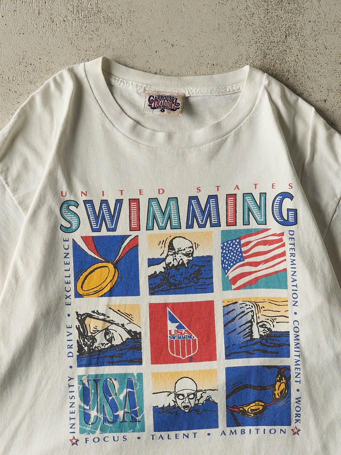 Vintage 90s White United States Swimming Tee (L)