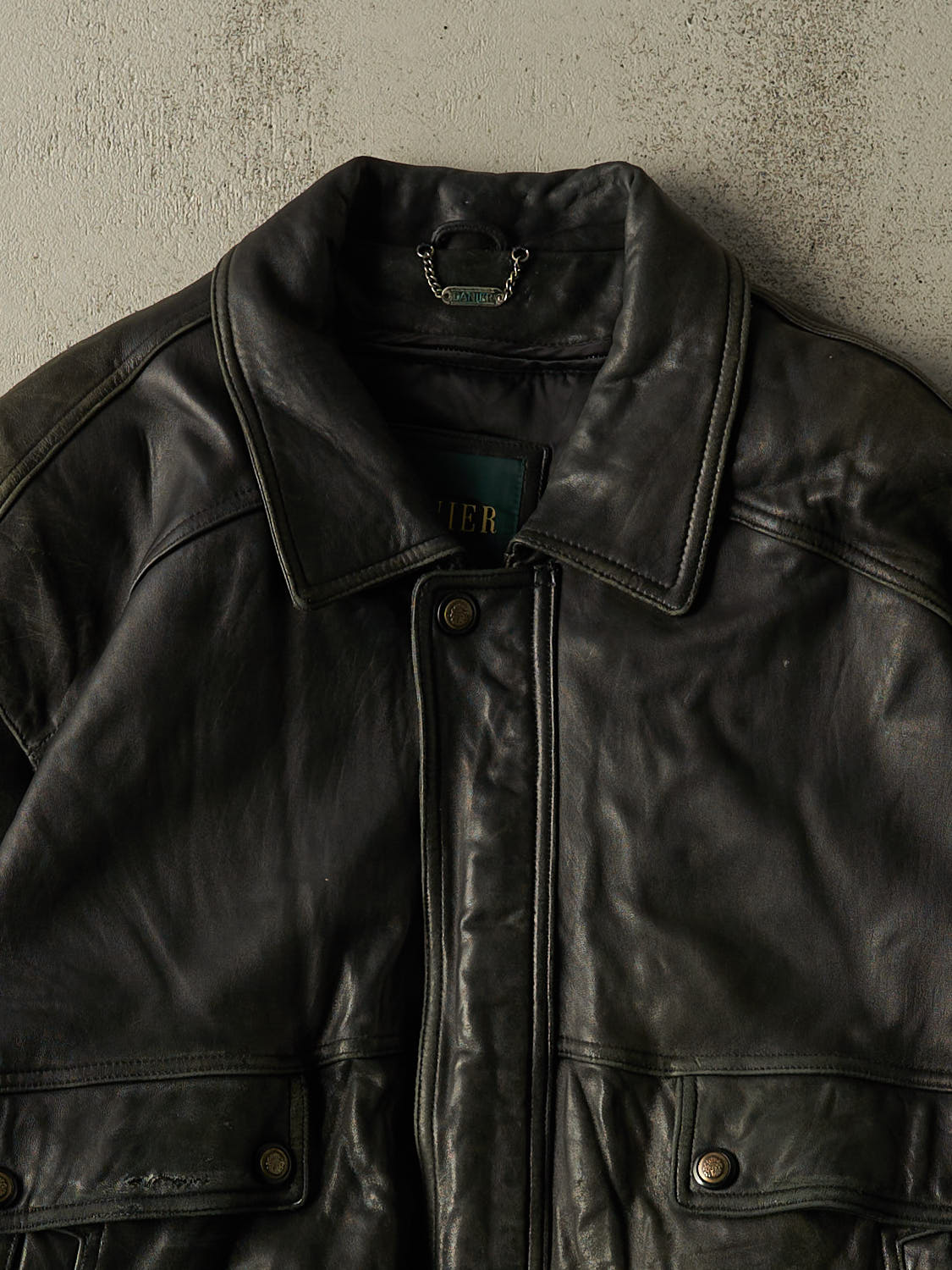 Vintage 90s Black Danier Bomber Leather Jacket (XL/XXL)
