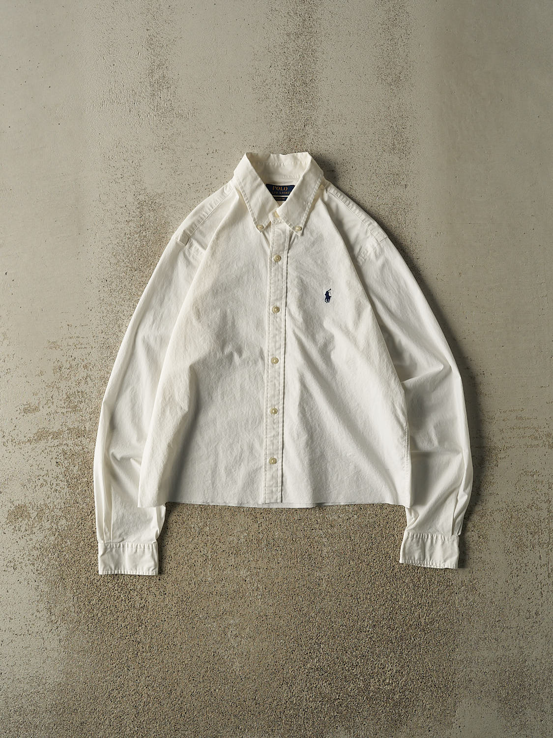 Vintage Y2K White Polo Cropped Long Sleeve Button Up (XS/S)