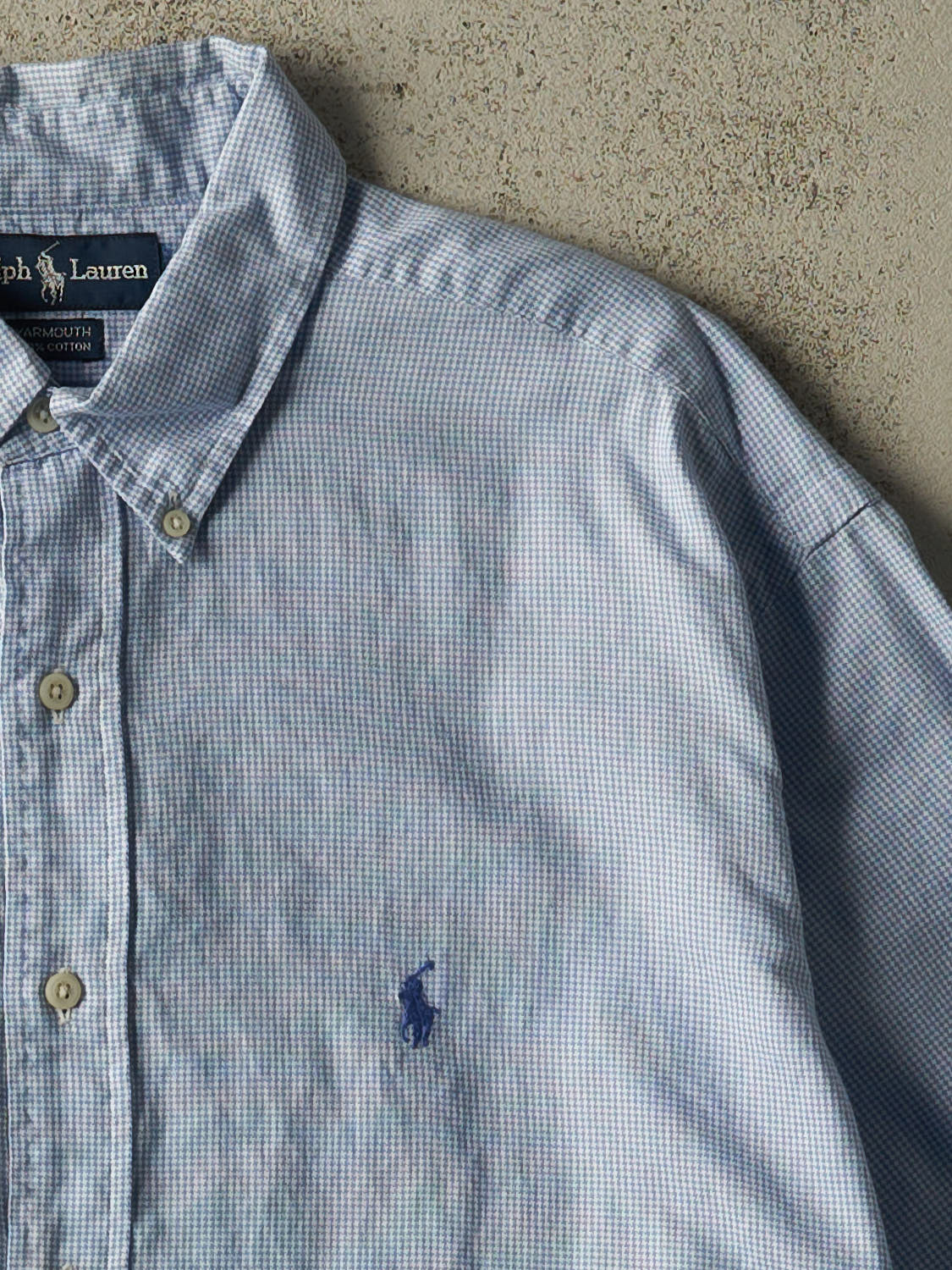 Vintage 90s Blue Polo Boxy Cropped Long Sleeve Button Up (S/M)