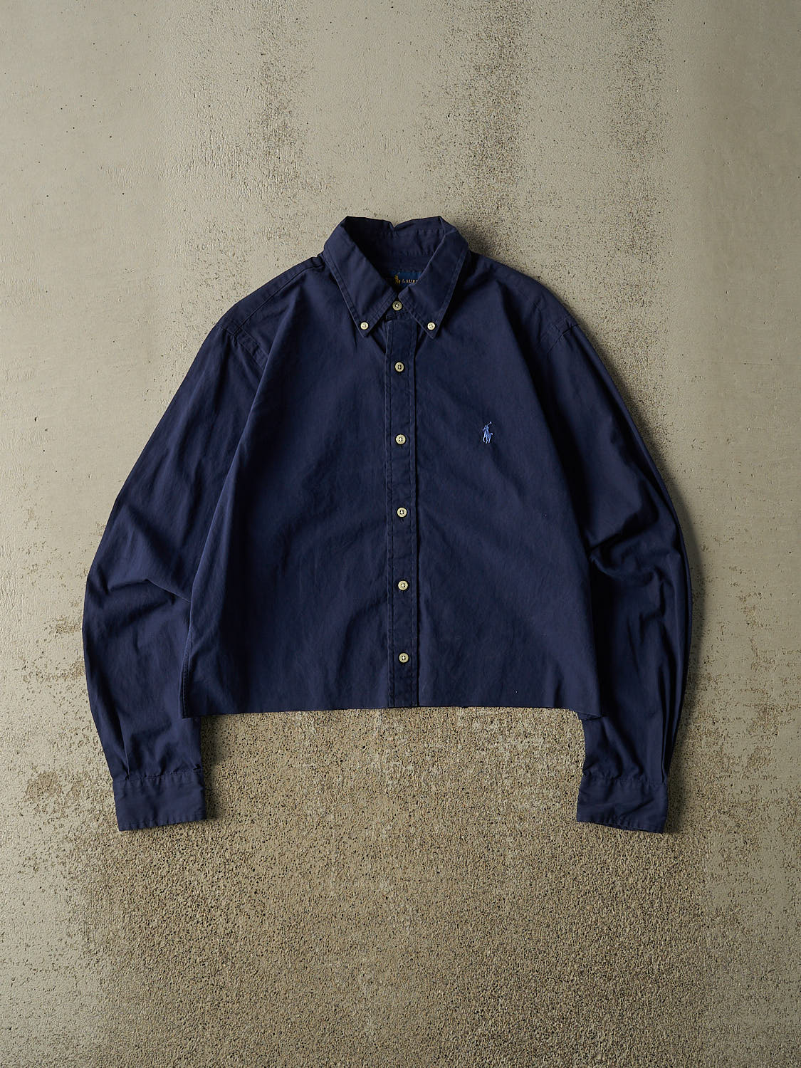 Vintage Y2K Navy Blue Polo Cropped Button Up Long Sleeve (XS/S)