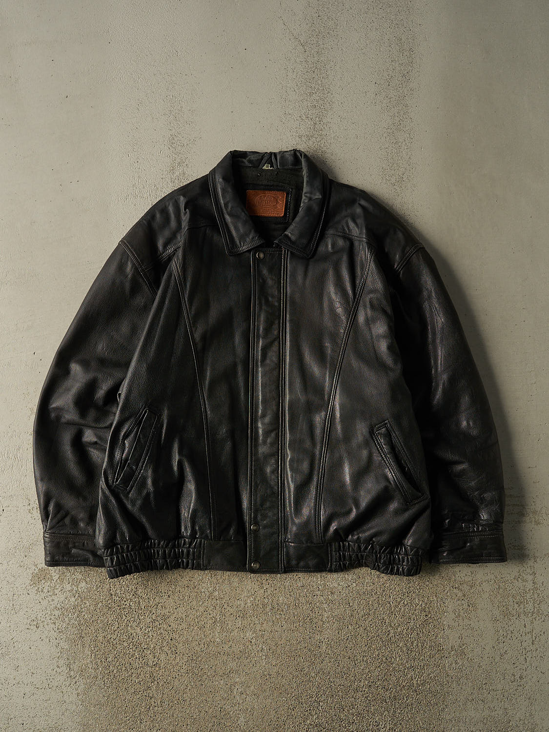 Vintage 90s Black The Olde Hide House Bomber Leather Jacket (XXL)