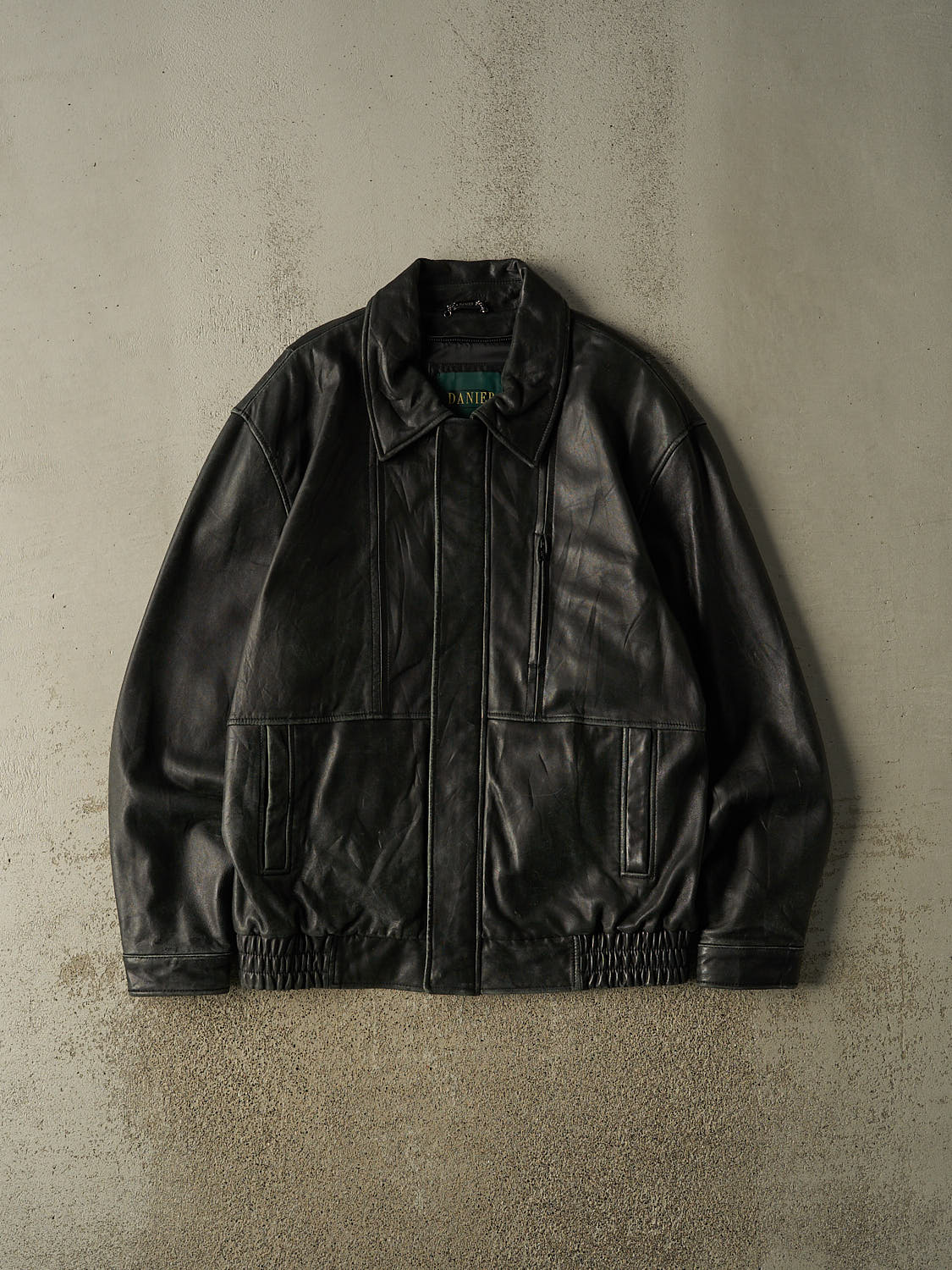 Vintage 90s Black Danier Soft Bomber Leather Jacket (XL/XXL)