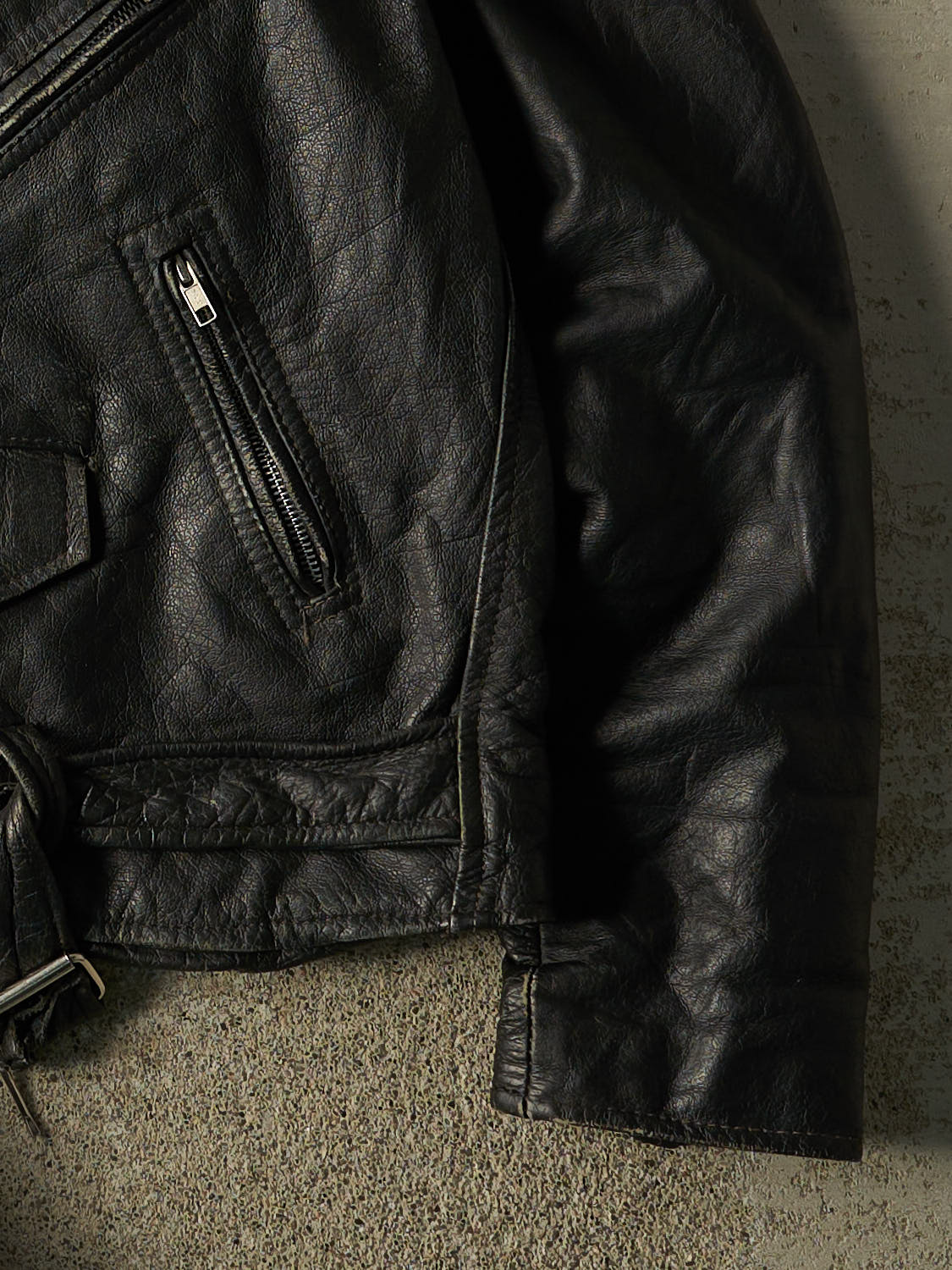 Vintage 80s Black Oscar Leopold Biker Leather Jacket (XS/S)