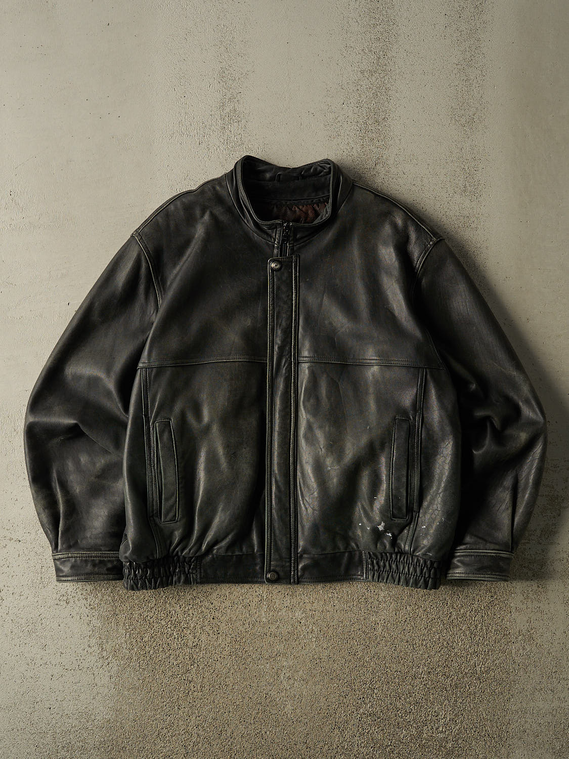Vintage 90s Faded Black Danier Bomber Leather Jacket (XL)
