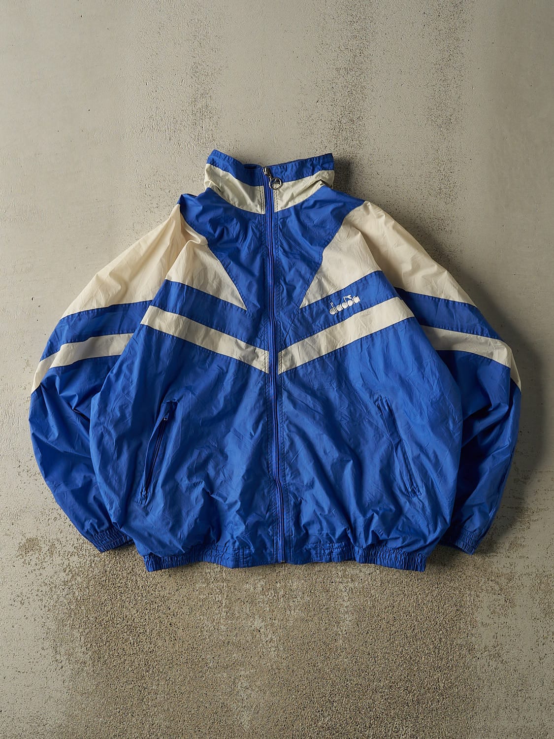 Vintage 90s Blue & White Diadora Embroidered Windbreaker Jacket (L/XL)