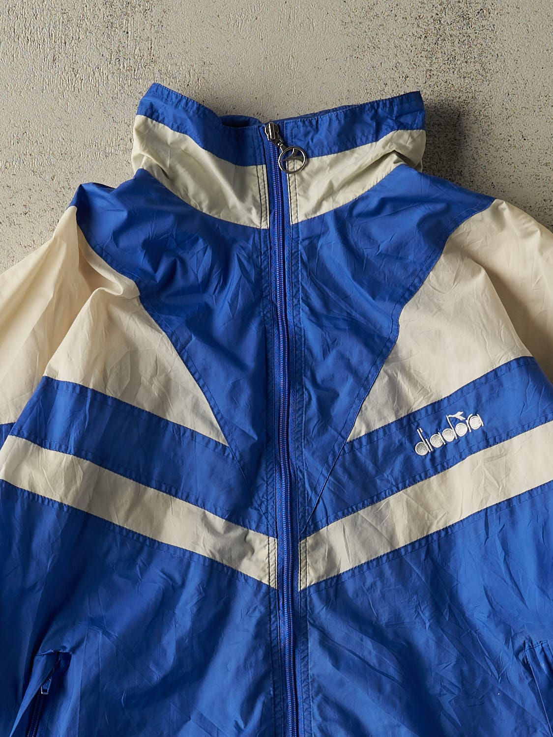 Vintage 90s Blue & White Diadora Embroidered Windbreaker Jacket (L/XL)