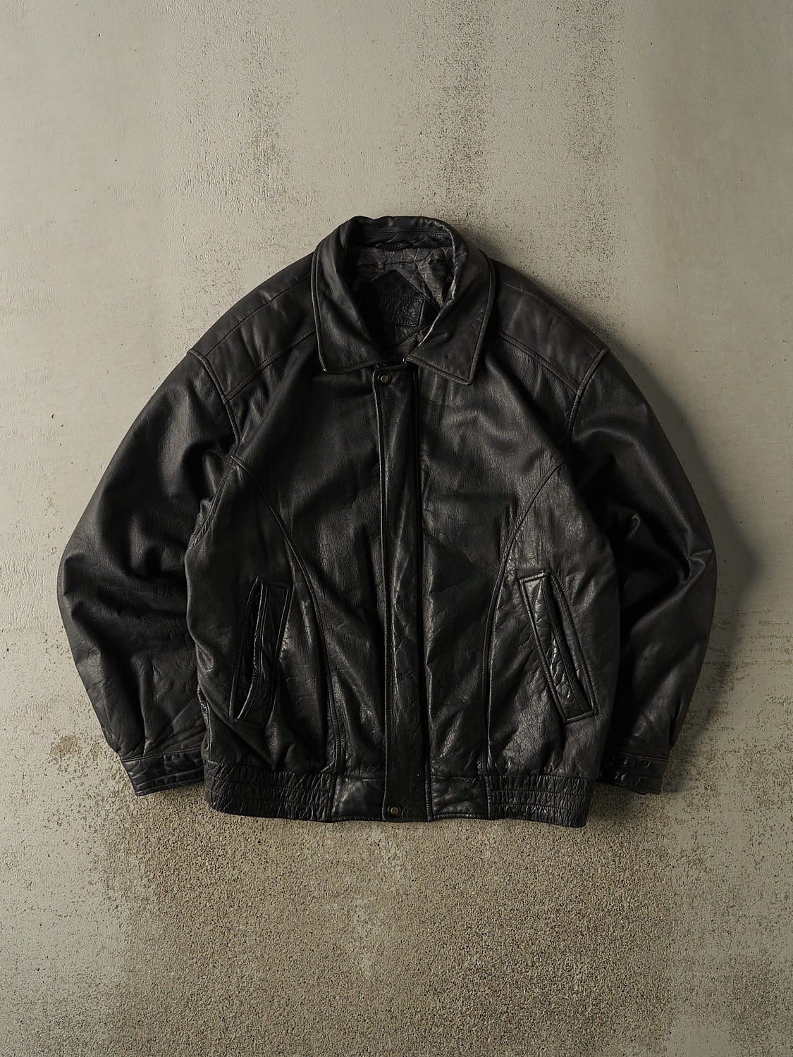 Vintage 90s Black Leather Bomber Jacket (XL/XXL)