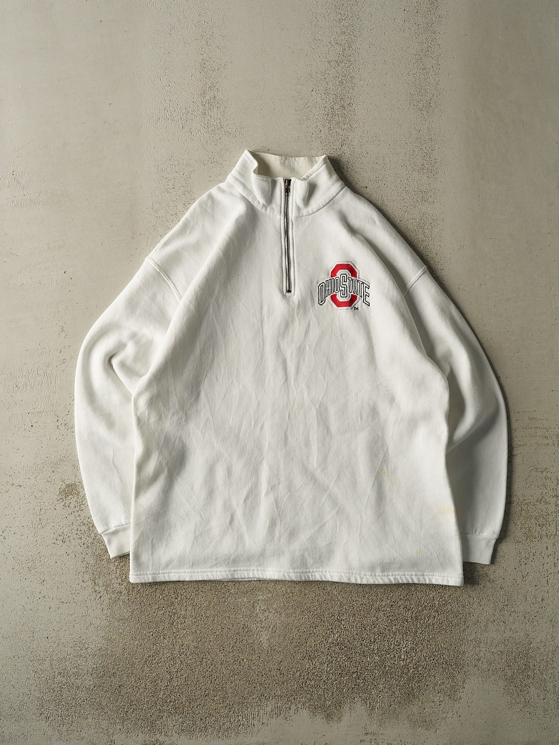 Vintage 90s White Ohio State University Quarter Zip Sweater (XXL/XXXL)