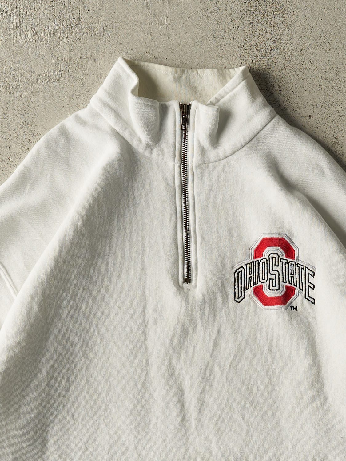 Vintage 90s White Ohio State University Quarter Zip Sweater (XXL/XXXL)