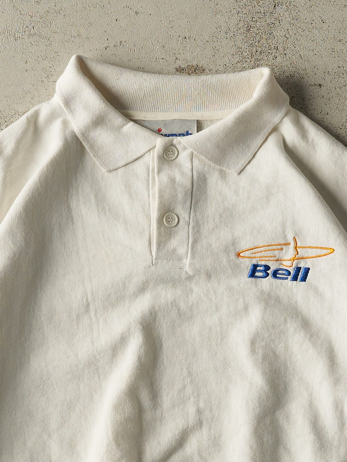 Vintage 90s White Bell Embroidered Quarter Button Sweater (L/XL)