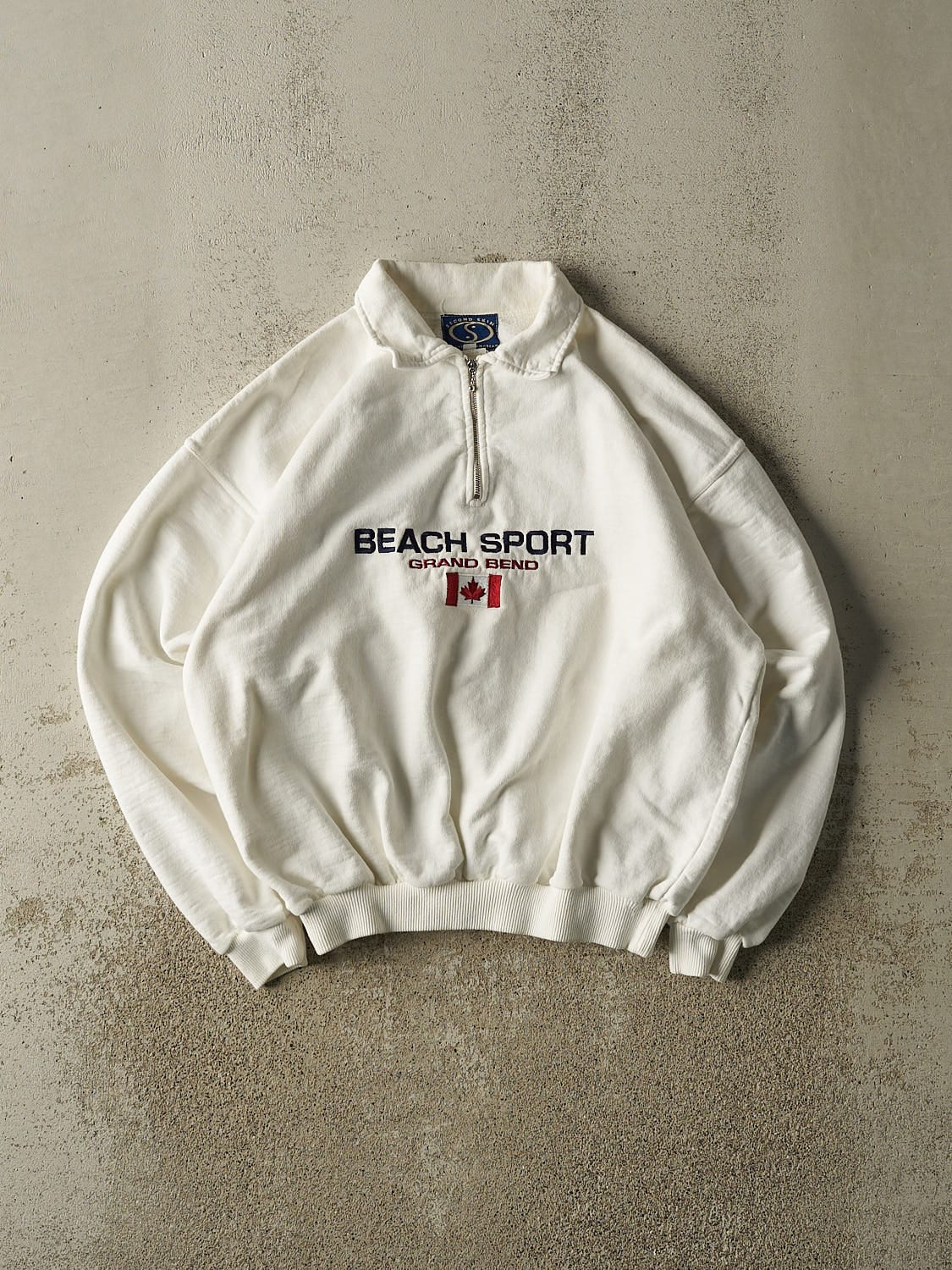 Vintage 90s White Beach Sport Grand Bend Quarter Zip Sweater (S/M)