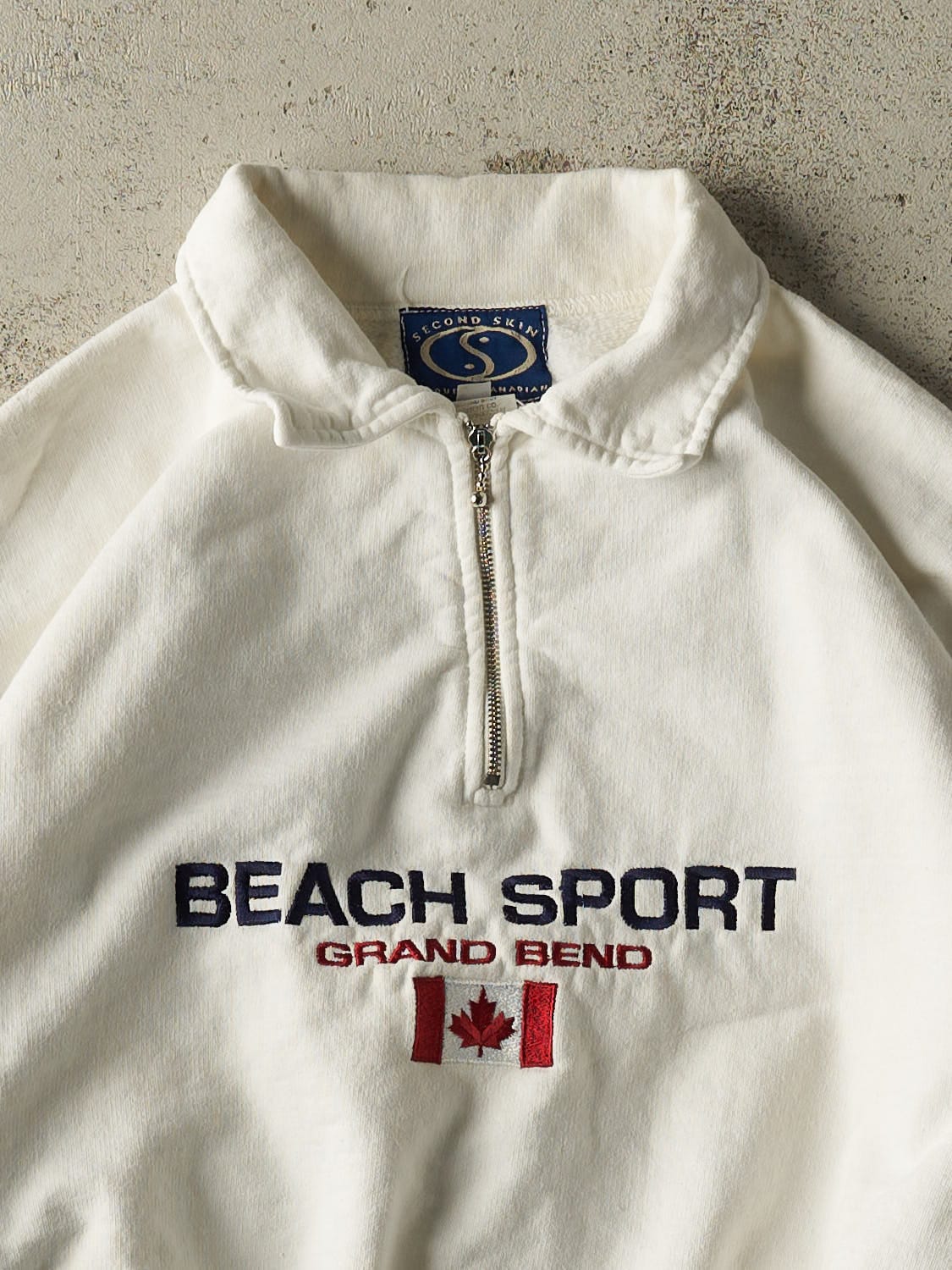 Vintage 90s White Beach Sport Grand Bend Quarter Zip Sweater (S/M)