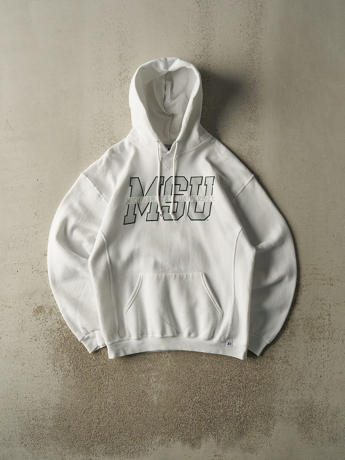 Vintage Y2K White Russell Athletic Michigan State University Hoodie (L/XL)