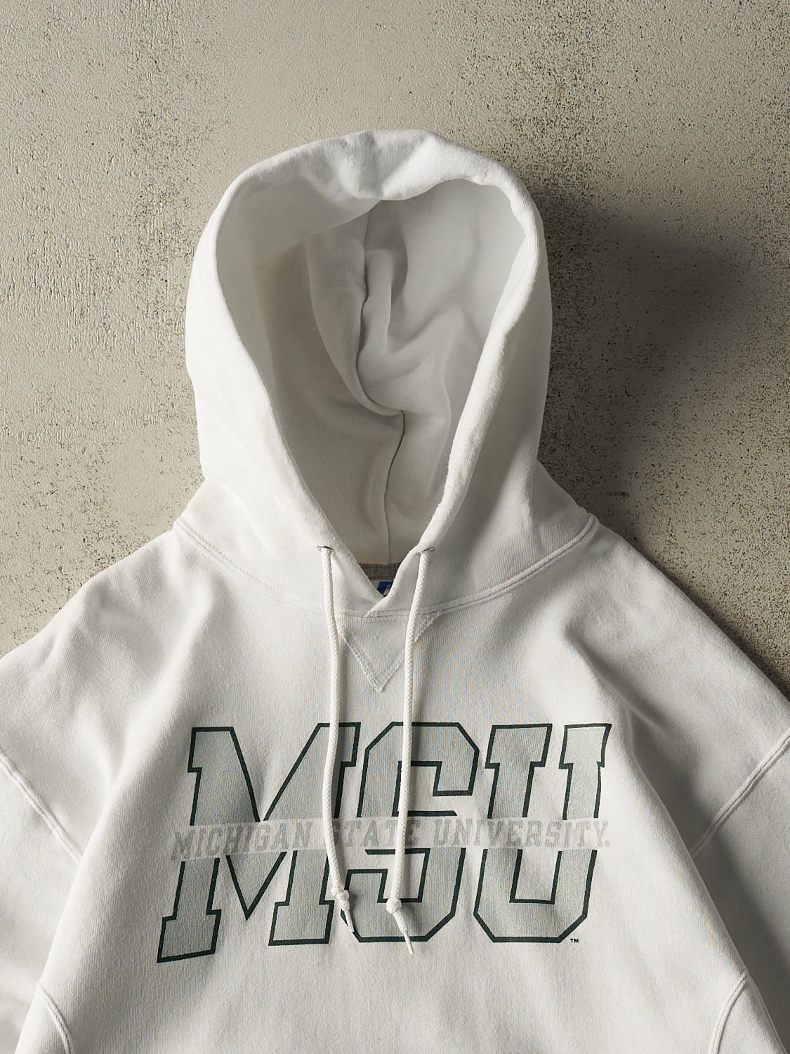 Vintage Y2K White Russell Athletic Michigan State University Hoodie (L/XL)