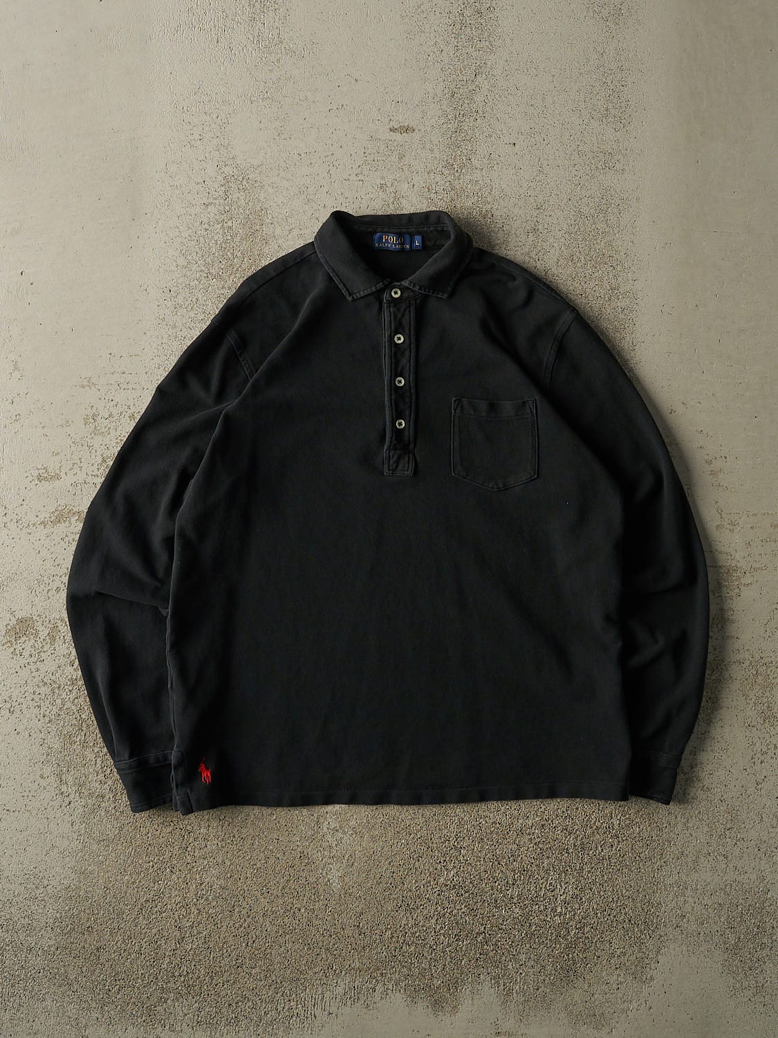 Vintage 90s Black Polo Quarter Button Long Sleeve (L)