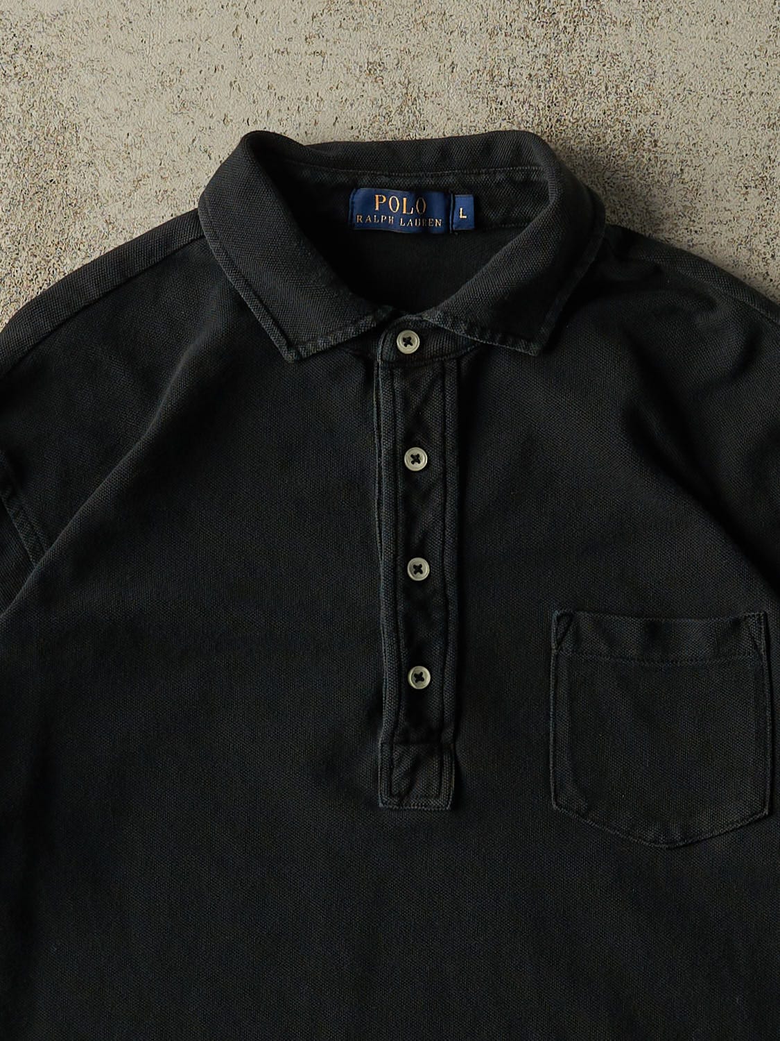 Vintage 90s Black Polo Quarter Button Long Sleeve (L)