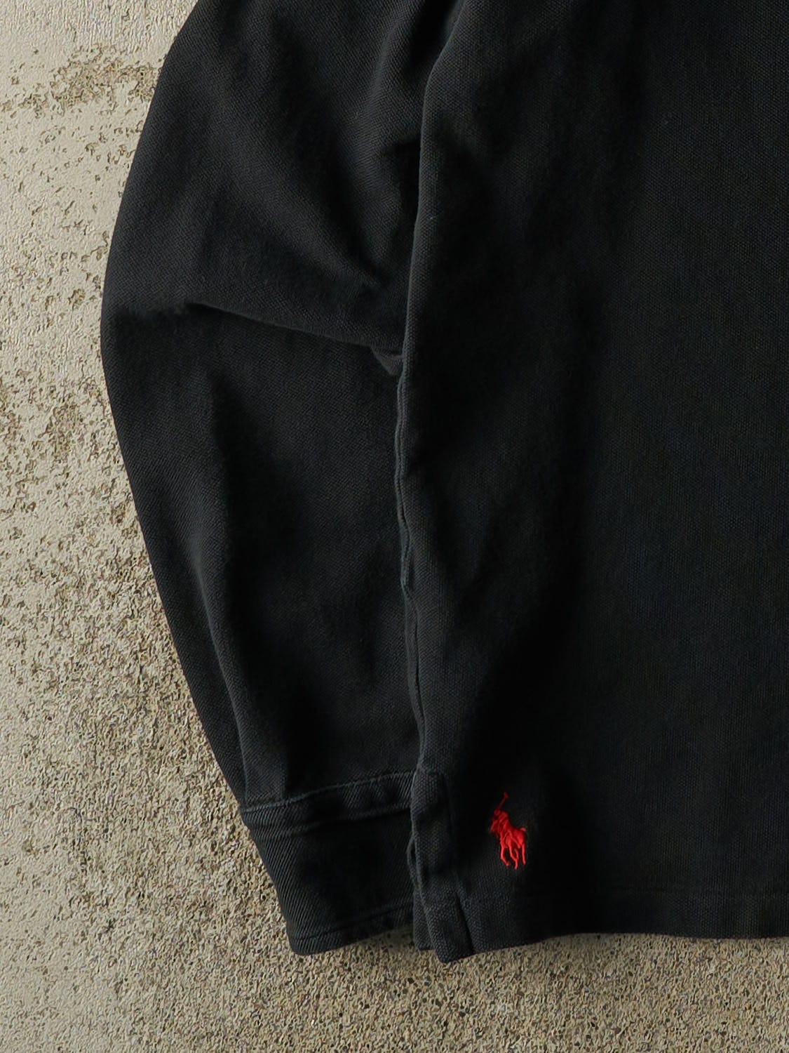 Vintage 90s Black Polo Quarter Button Long Sleeve (L)