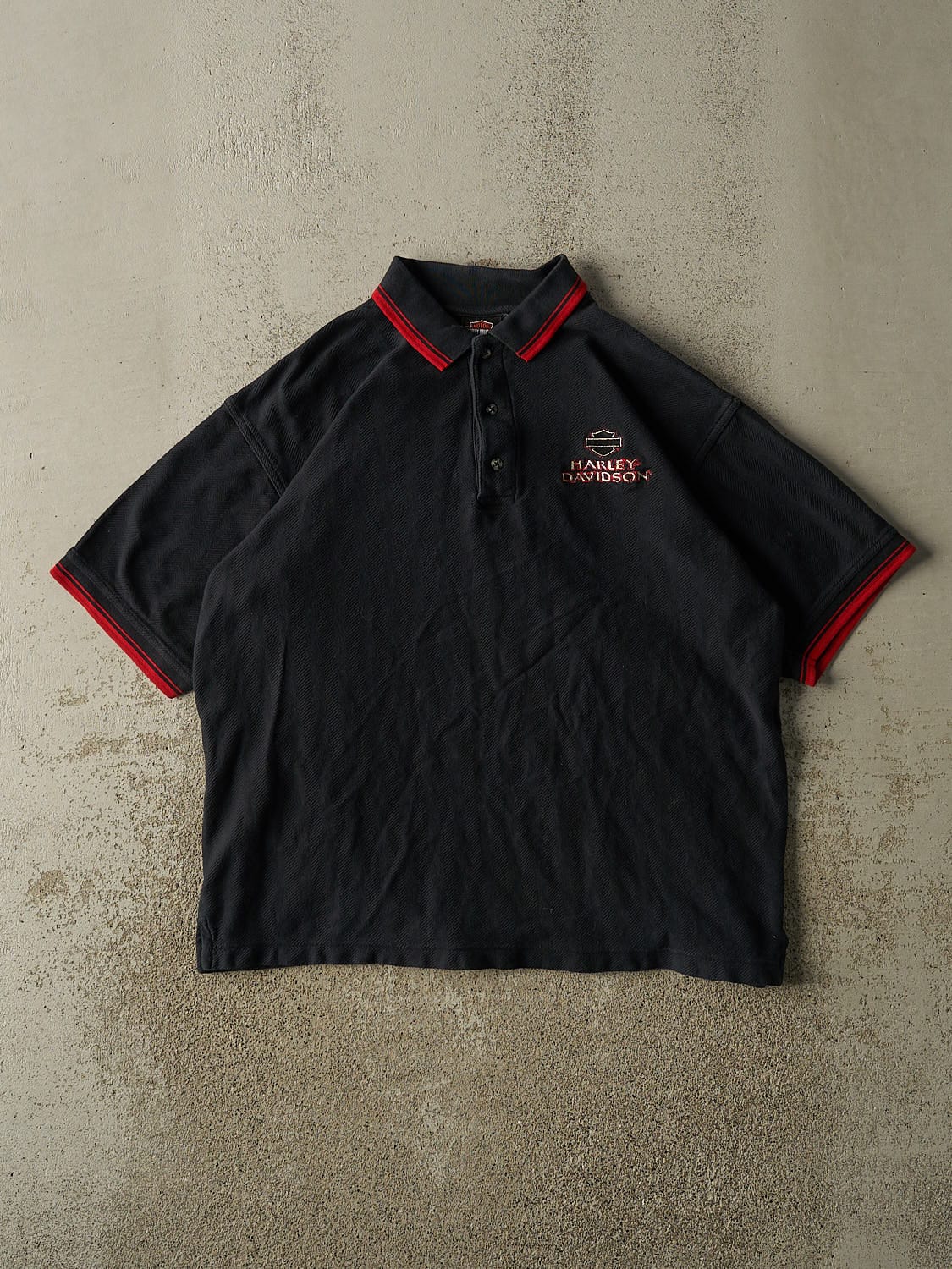 Vintage 90s Black Harley Davidson Quarter Button Tee (L/XL)