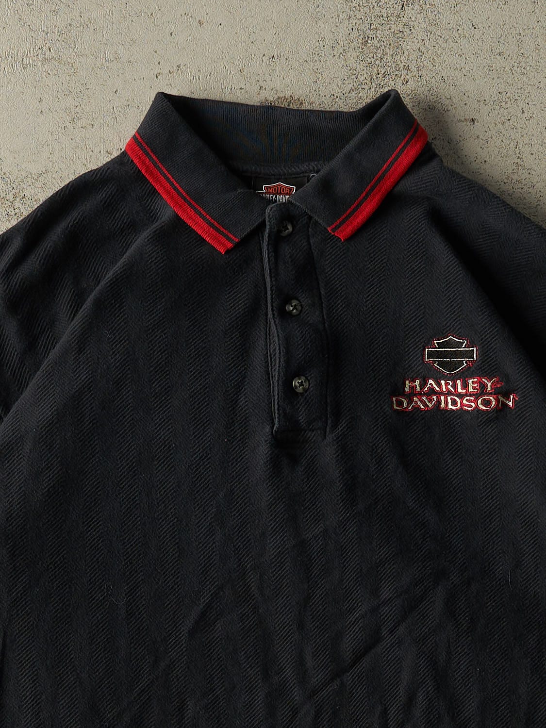 Vintage 90s Black Harley Davidson Quarter Button Tee (L/XL)
