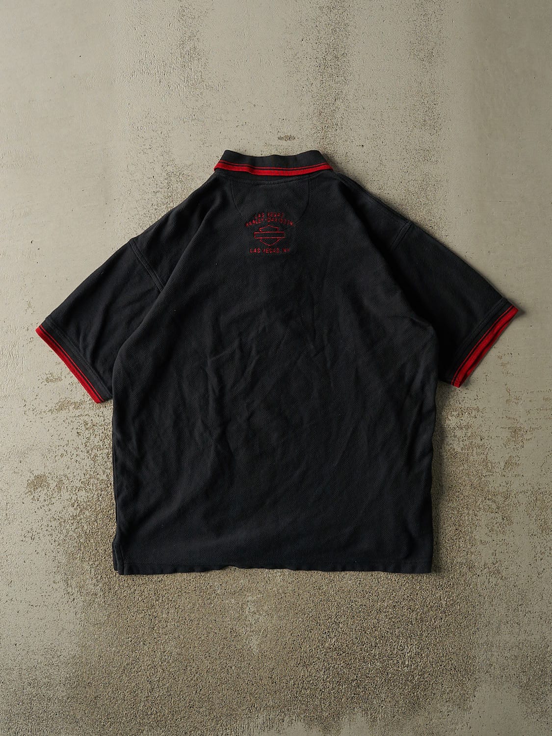 Vintage 90s Black Harley Davidson Quarter Button Tee (L/XL)