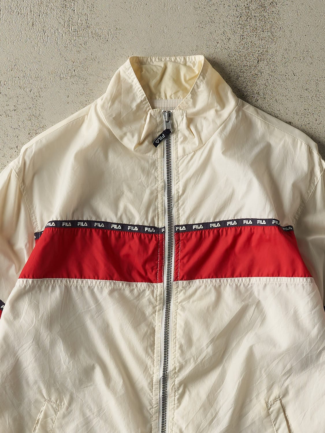 Vintage Y2K White Fila Windbreaker Jacket (S/M)