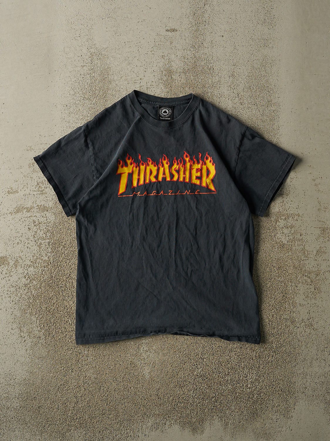 Vintage Y2K Faded Black Thrasher Tee (S/M)