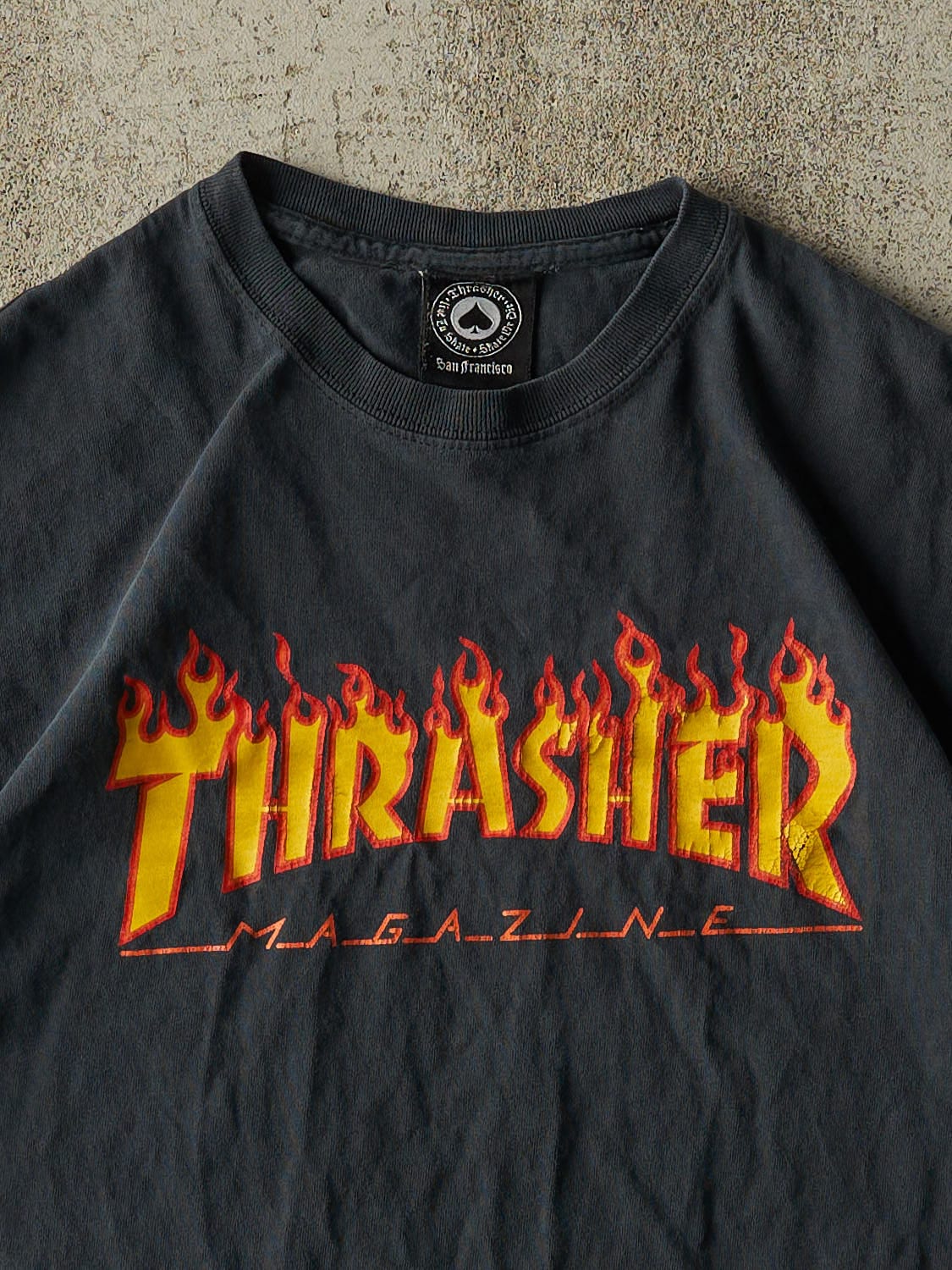 Vintage Y2K Faded Black Thrasher Tee (S/M)