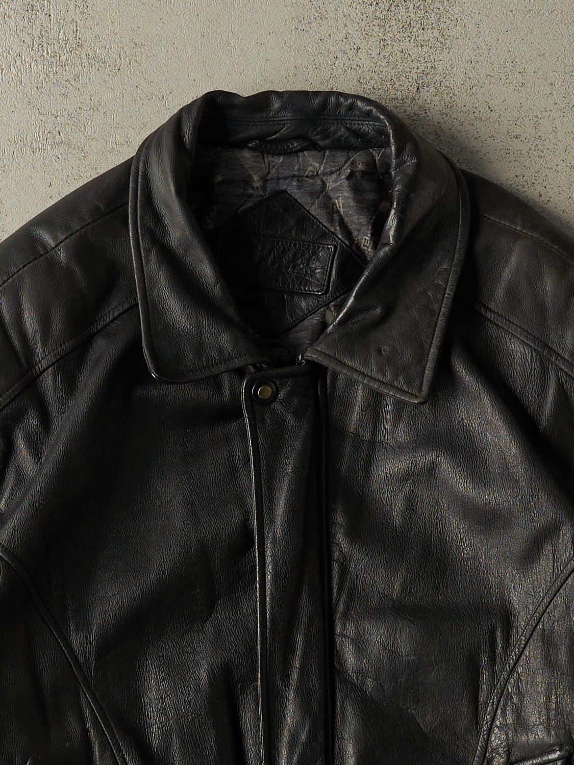 Vintage 90s Black Leather Bomber Jacket (XL/XXL)