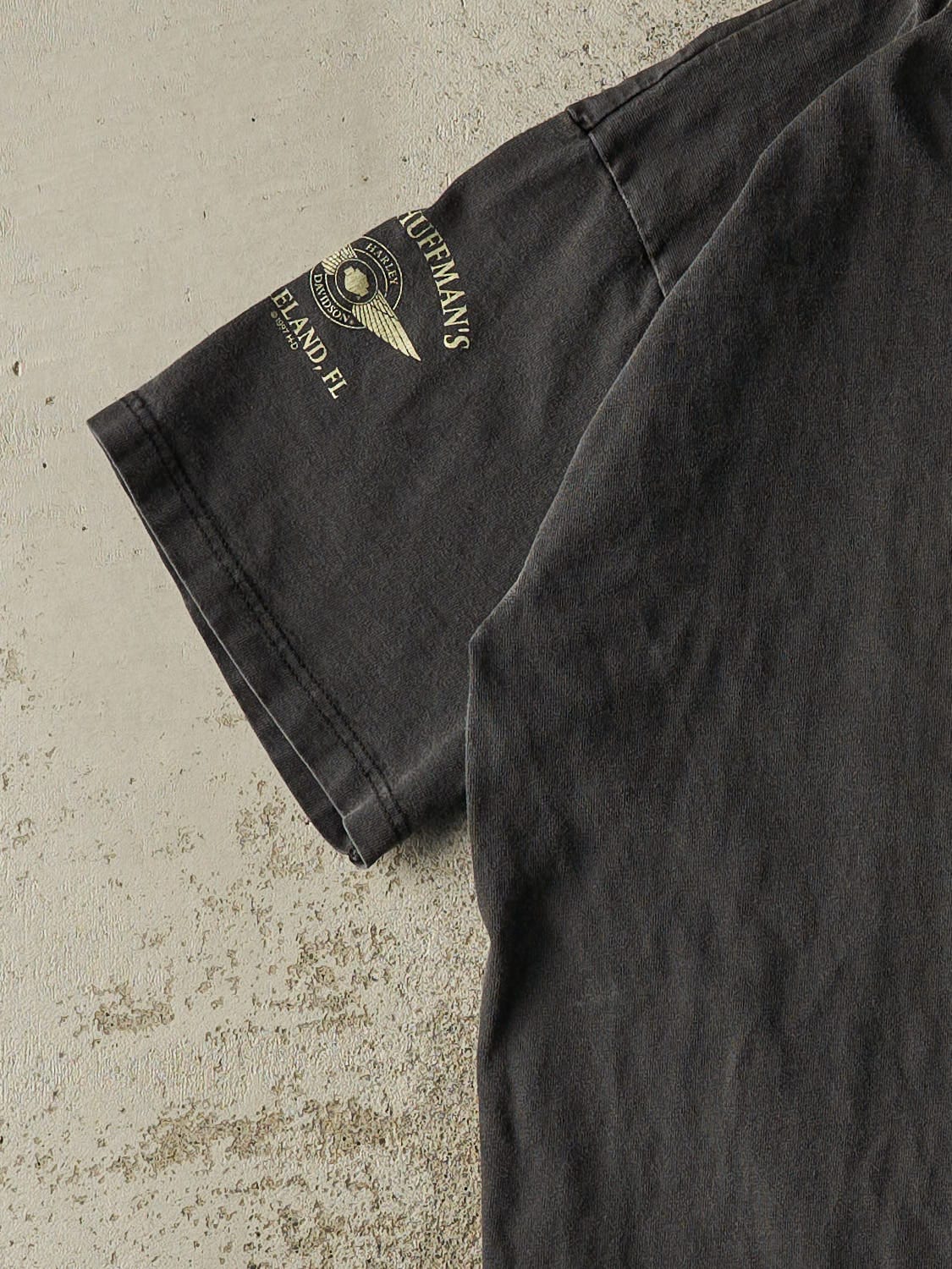 Vintage 97' Faded Black Harley Davidson Quarter Button Tee (L/XL)