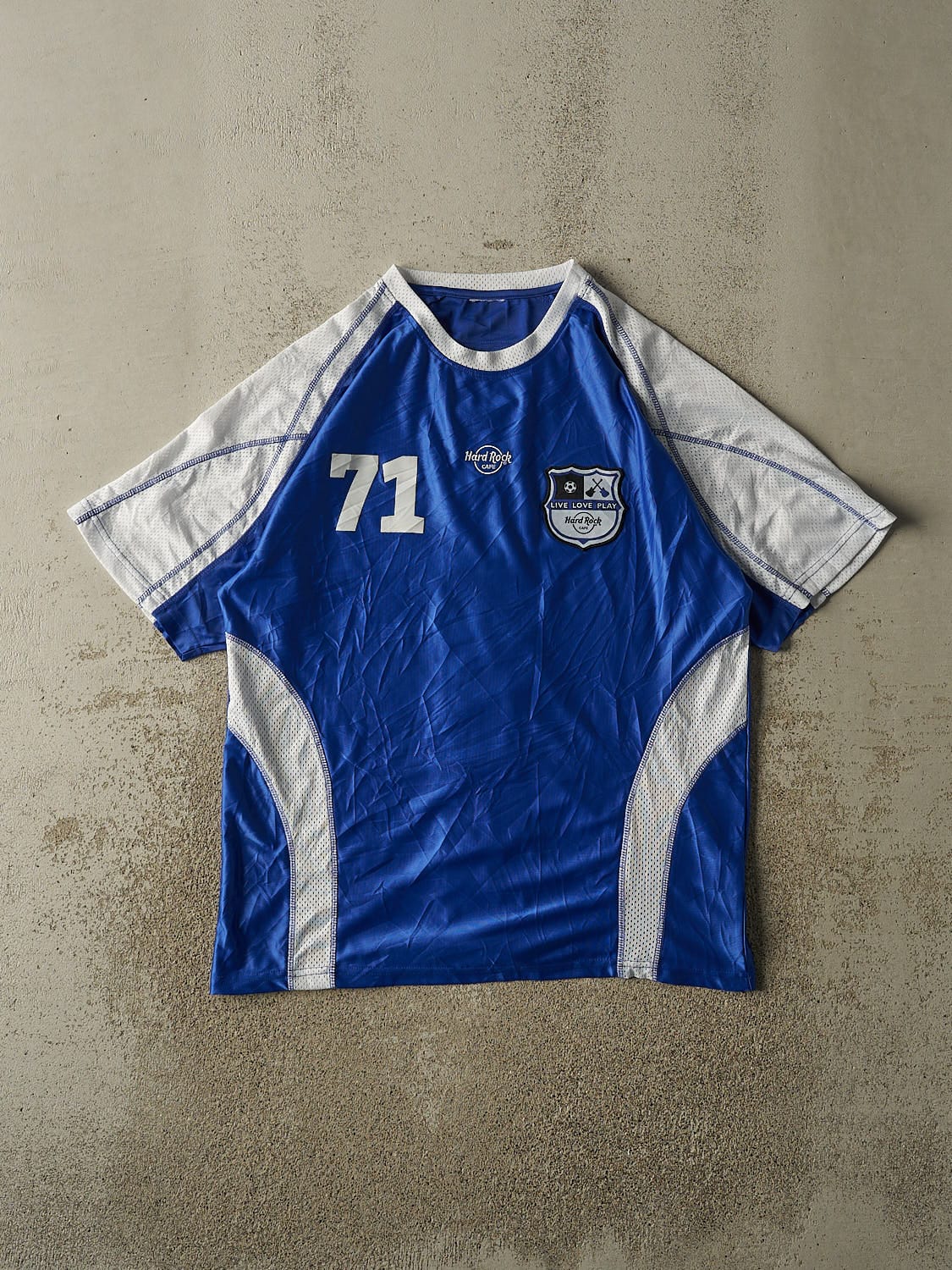 Vintage Y2K Blue Hard Rock Cafe Soccer Jersey (L/XL)