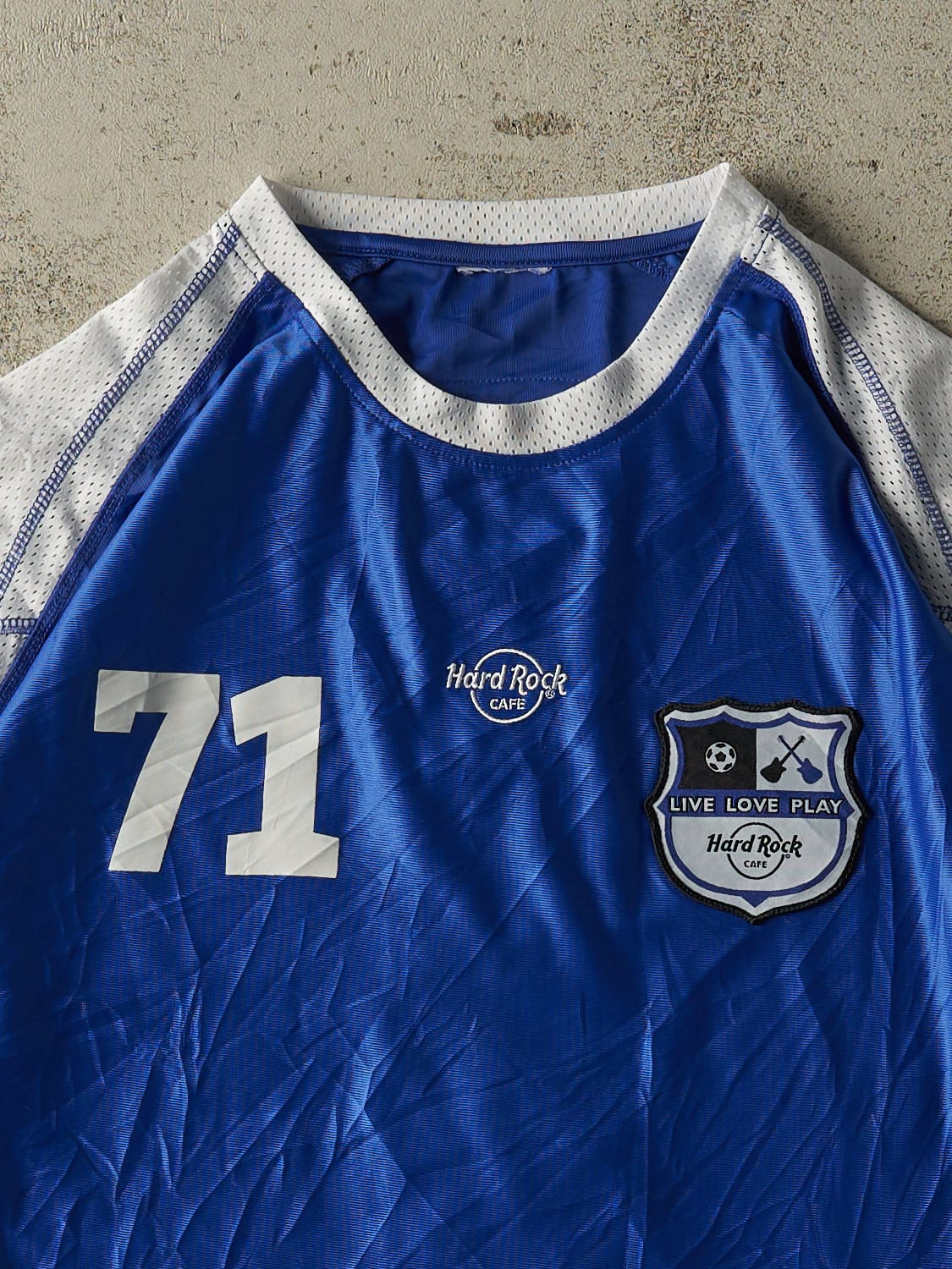 Vintage Y2K Blue Hard Rock Cafe Soccer Jersey (L/XL)