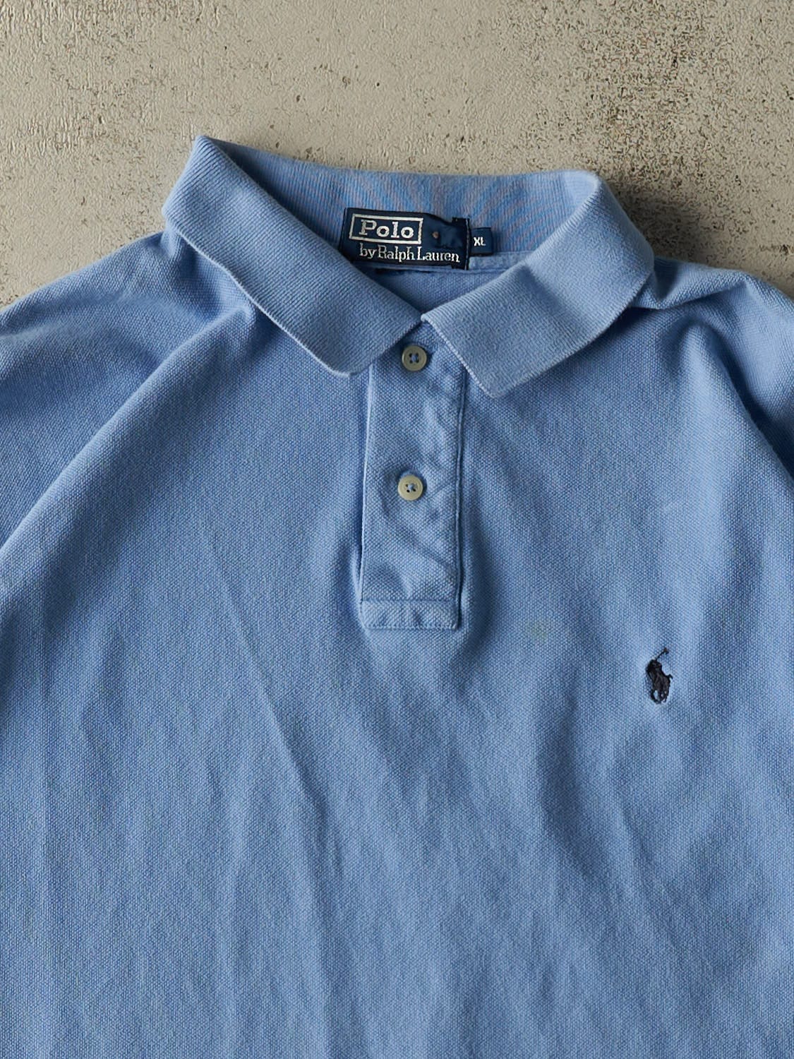 Vintage 90s Baby Blue Polo Quarter Button Tee (XL)
