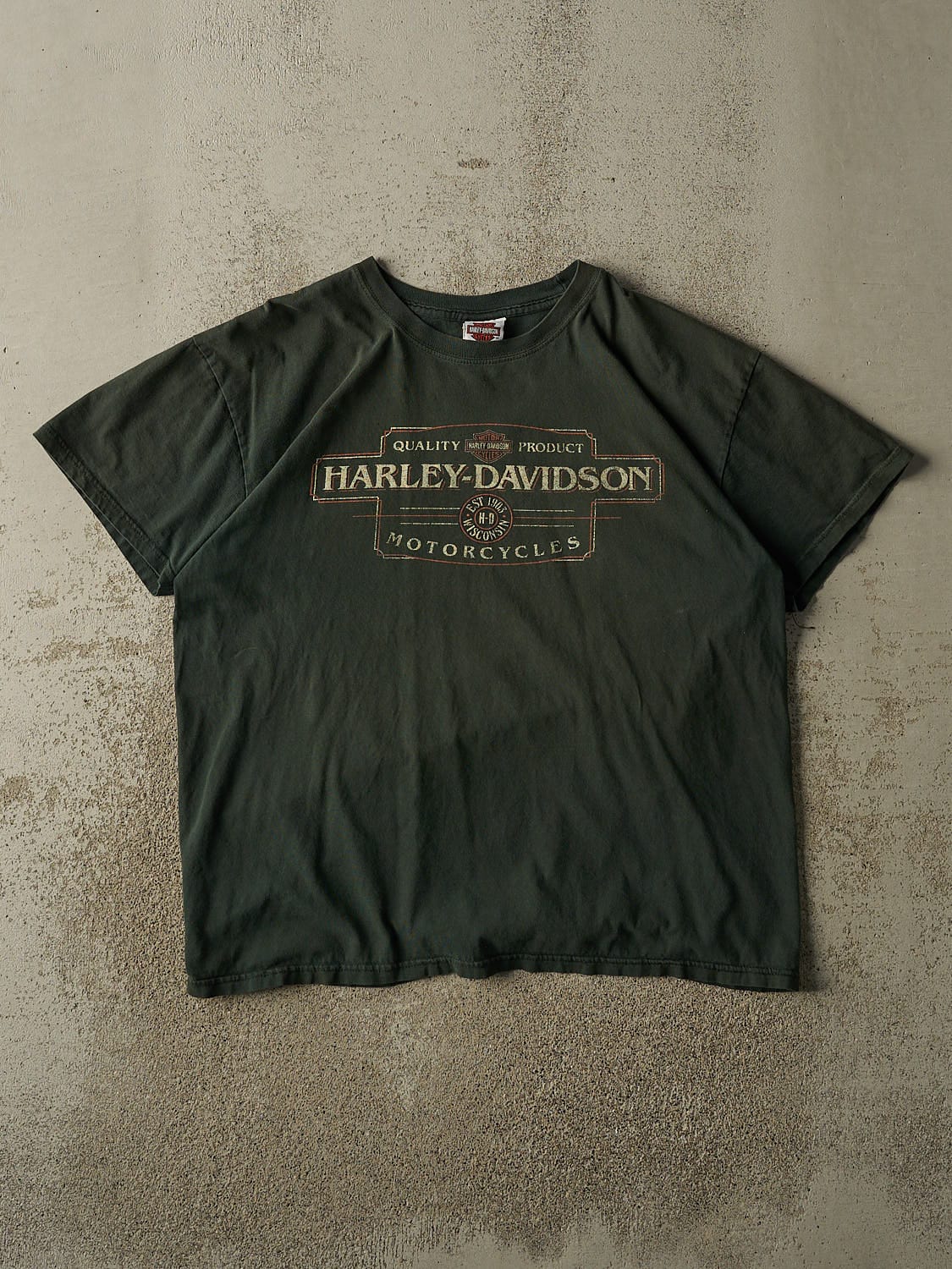 Vintage 10' Green Harley Davidson Motorcycles Columbus IN Tee (L/XL)
